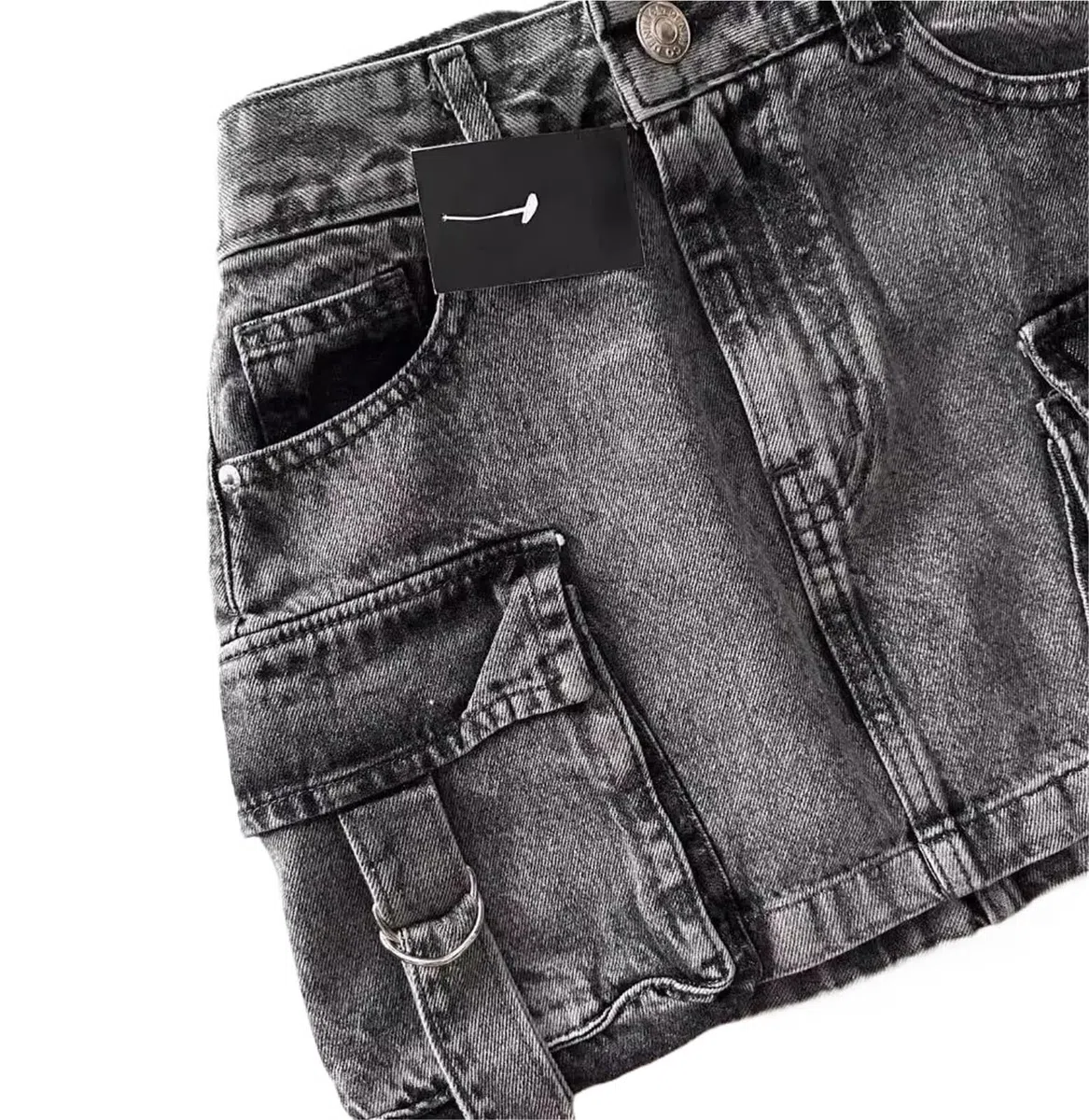 Minifalda Vaquera Faldas Mujer Falda Corta Casual Denim Cintura Alta Cadera Envoltura Una Línea Bolsillos Verano para el día a día