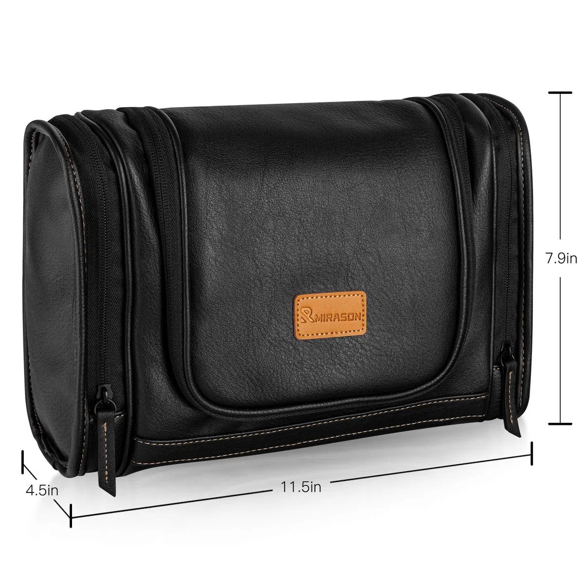 MIRASON Neceser Colgante para Hombre, Kit de Dopp, Organizador de Viaje Impermeable con Gancho de Metal Resistente y asa para baño, Ducha, cosméticos, Camping, cepillos, Afeitado, Black, 11.5x4.5x7.9