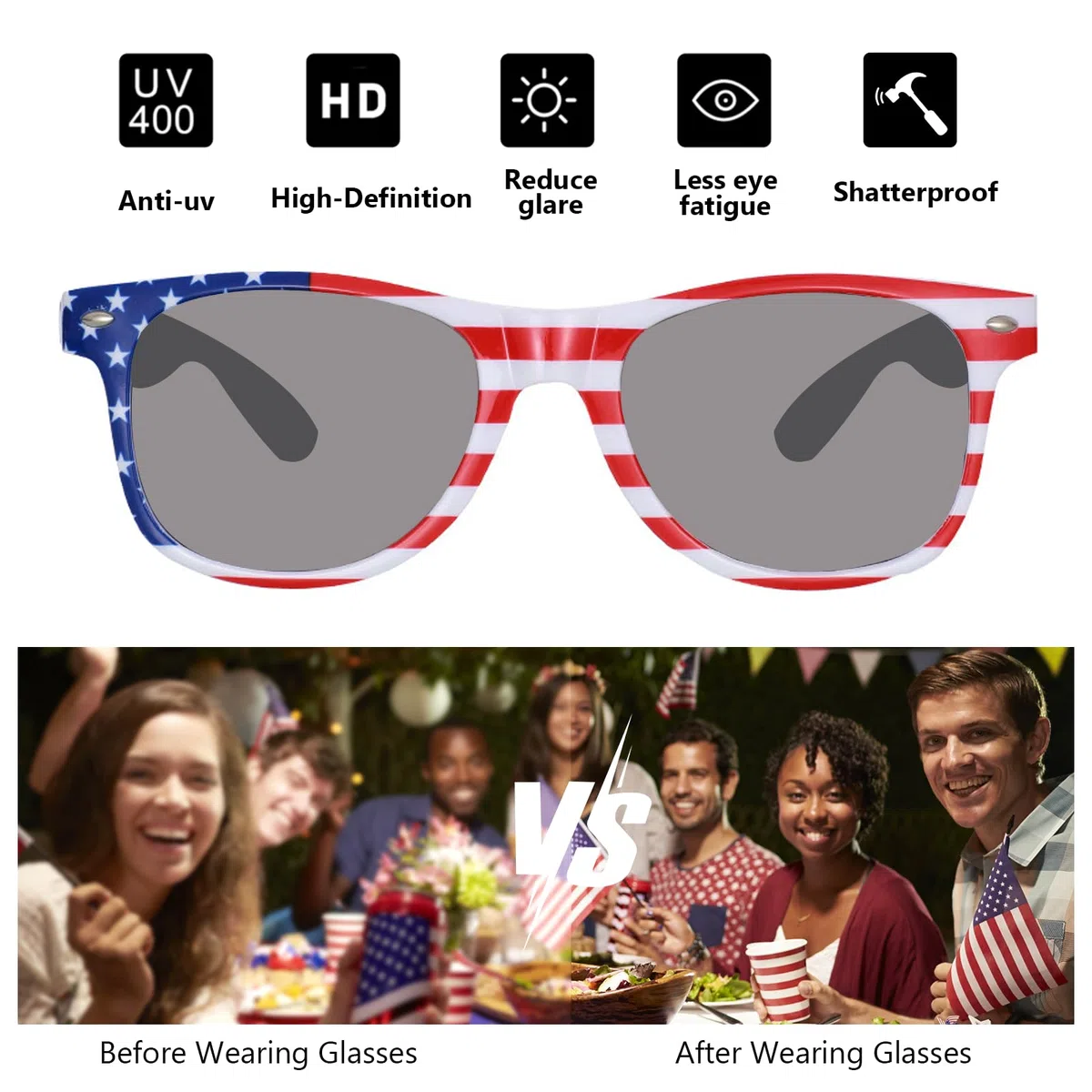 Gafas de sol a granel con la bandera estadounidense para adultos, clásicas, Patriot, 4 de julio, protección UV400, paquete de 50/100