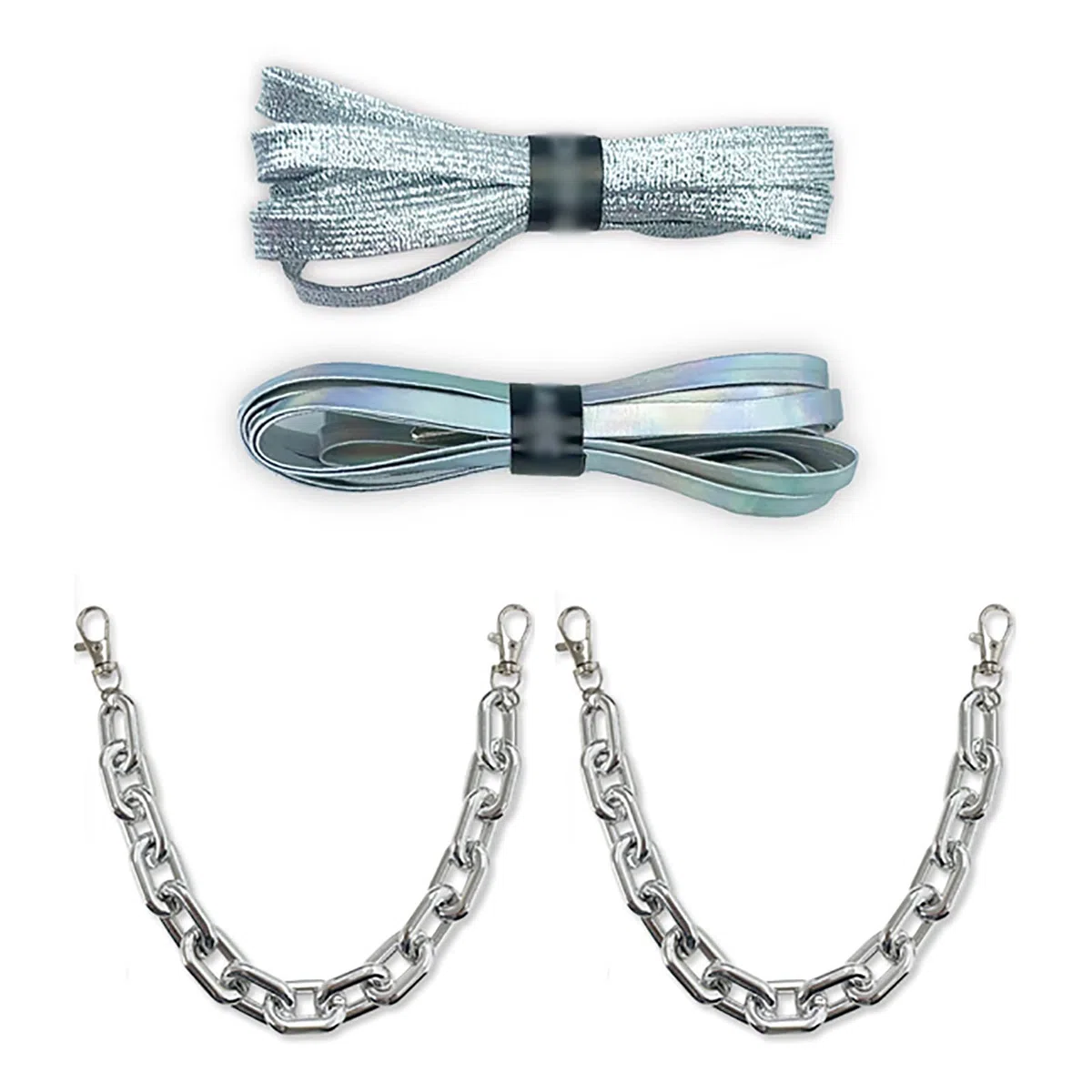 Cordones elásticos para zapatos, juego de cordones de cadena para zapatos, cordones de cadena para colgar, cordones planos, accesorios de cadena de zapatos con purpurina delicada, el juego incluye 2