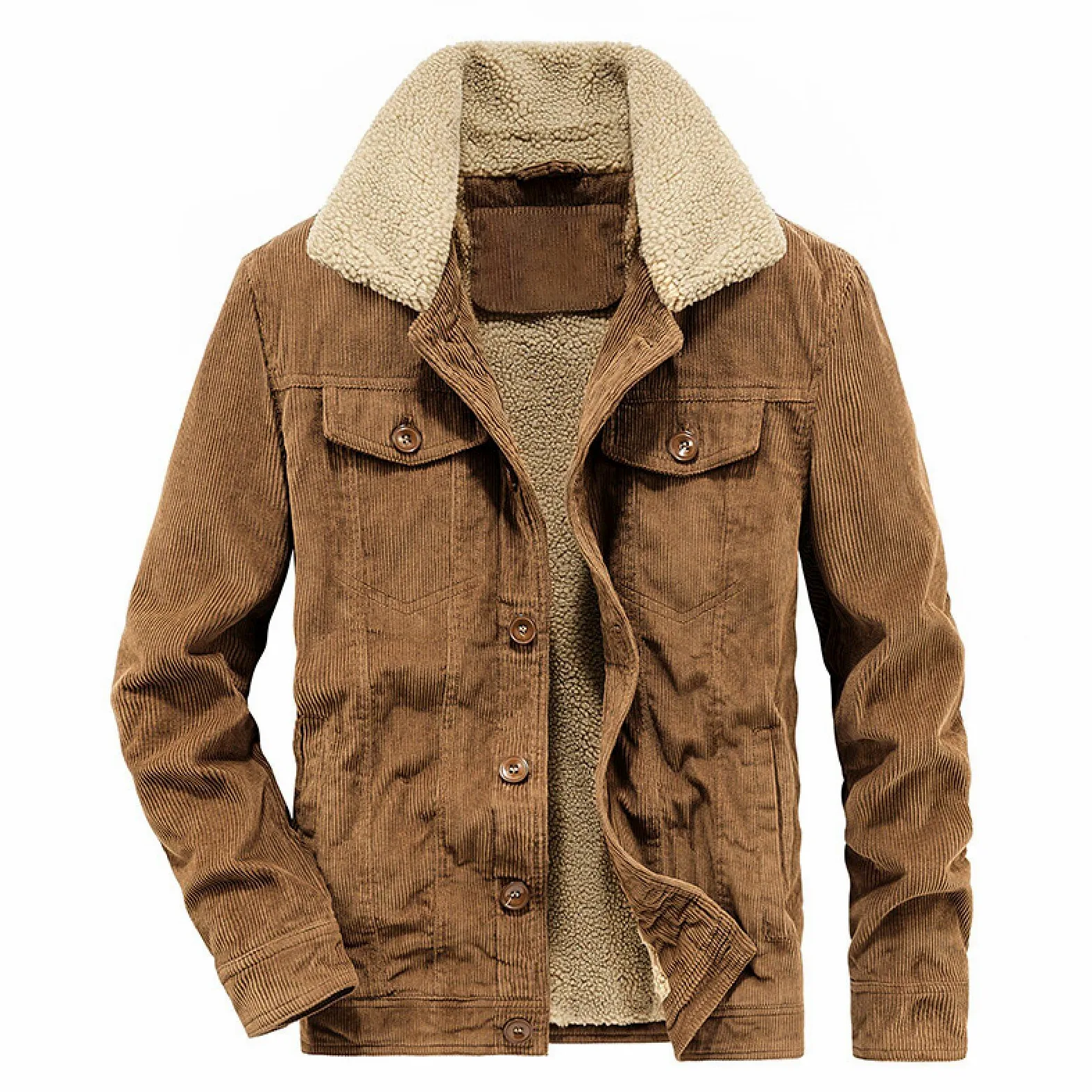 Hombre Chaqueta Cargo Pana con Forro de Polar, Chaqueta de Camionero Cálida, Chaqueta Cortavientos Militar Invierno con Cuello Vuelto