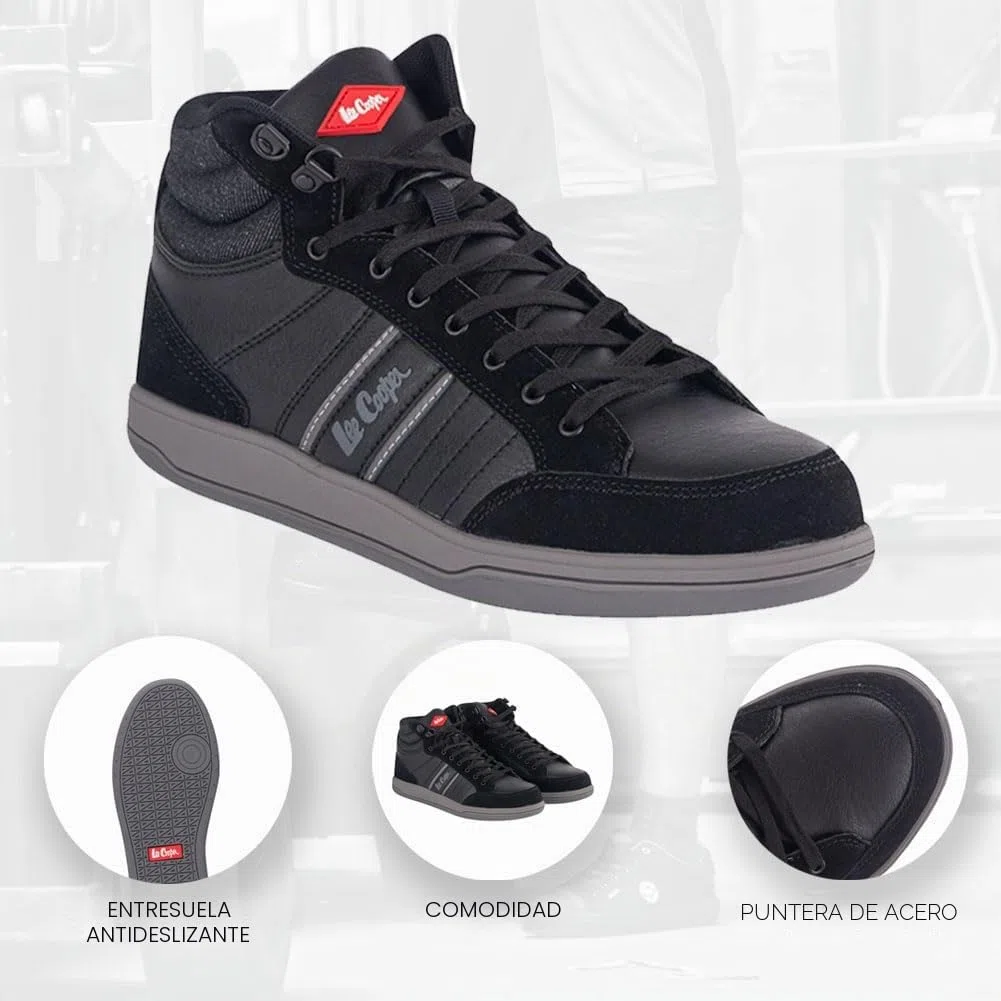 Lee Cooper LCSHOE099 Ropa de trabajo para hombre, puntera de acero mediana, entresuela de seguridad, S1P SRA Zapatos de seguridad para el trabajo, Gris/Negro, 43 EU