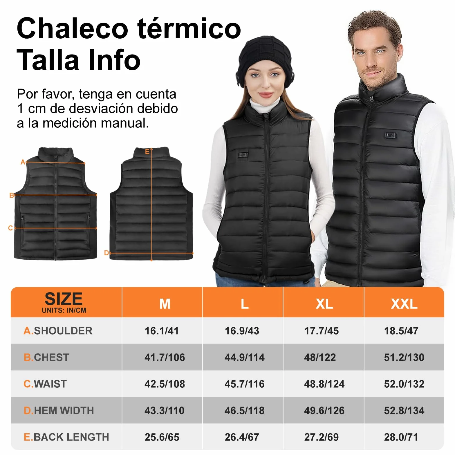 seenlast Chaleco Calefactable Hombre Mujer con Batería 10000mAh, 4 Zonas Calefactables 3 Niveles Temperatura Ajustables, Lavable, Chaleco Térmico Sin Mangas Ligera de Invierno para Exteriores