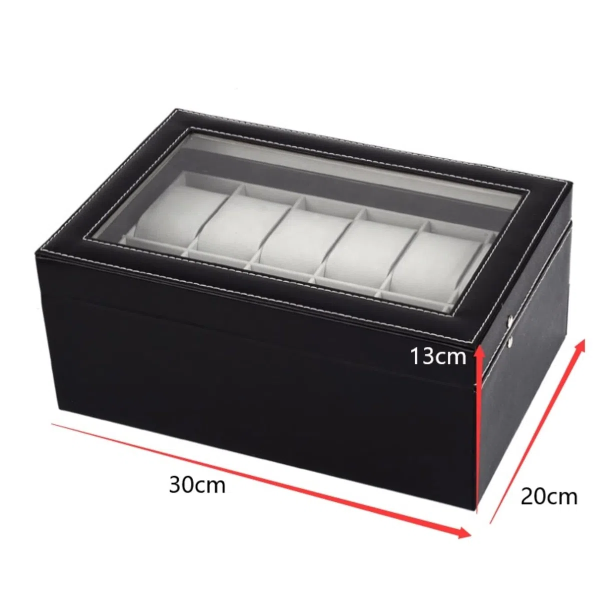 Caja De Reloj Organizador De Joyas Caja De Reloj 12 Ranuras Caja De Almacenamiento De Exhibición De Doble Capa Tapa De Vidrio con Cerradura De Metal Estuche para Relojes(Black)