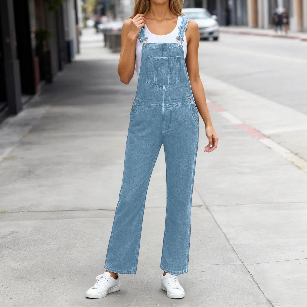 Genérico Mono Vaquero Sin Tirantes para Mujer Talla Grande Tejido Elástico Holgado Cómodo con Bolsillos Informal Diario