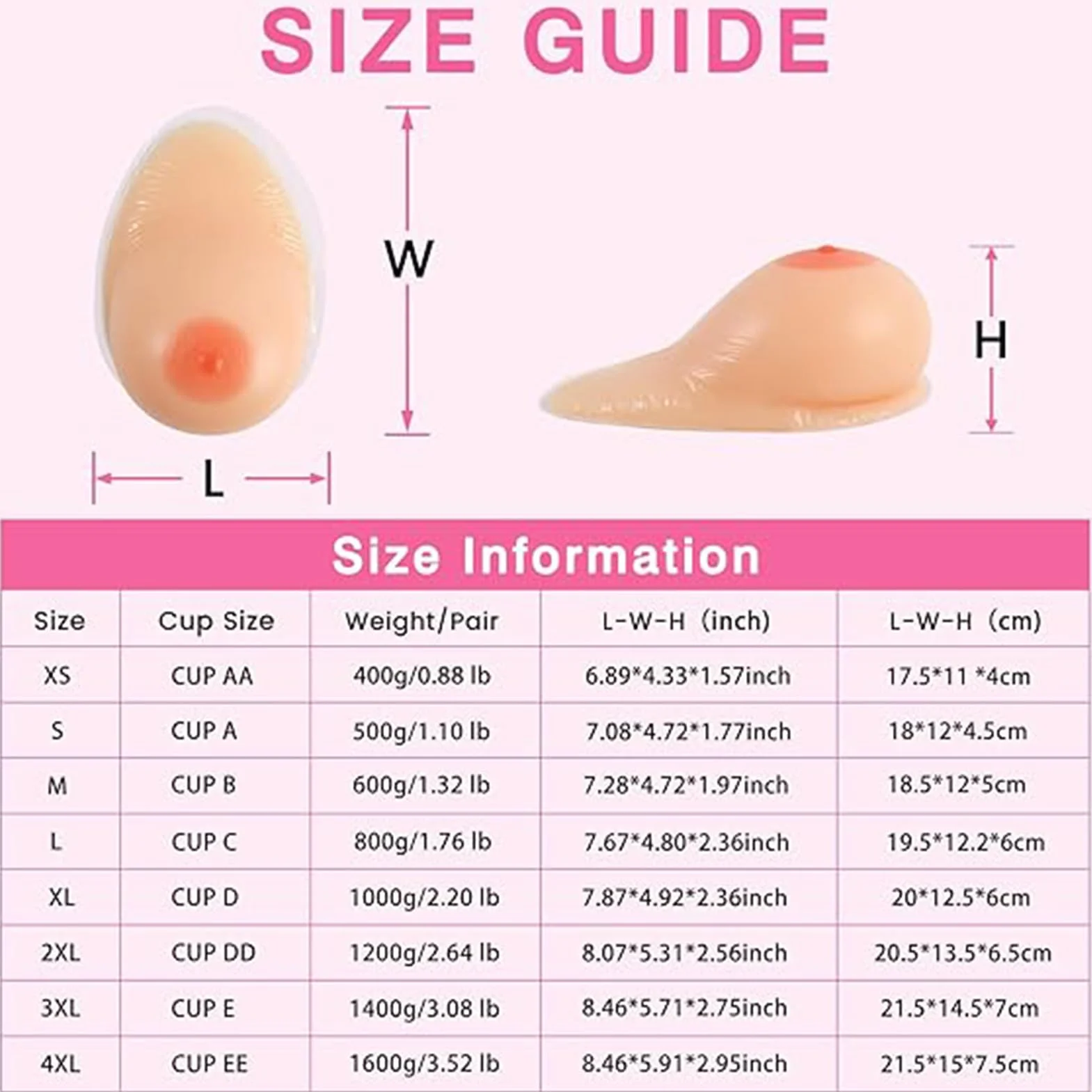 Copas de B-EE Autoadhesivas, Formas de Senos de Silicona, prótesis de mastectomía, Pechos Falsos, travesti, transgénero, Cosplay, Sujetador potenciador, Inserciones,Nude,EE|Cup (1600g/Pair)