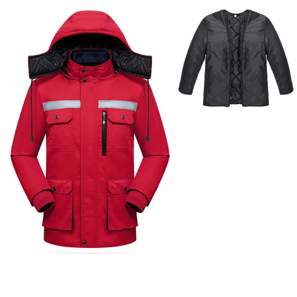 Chaqueta de trabajo de seguridad de algodón, S/160 Chaqueta de trabajo impermeable reflectante para exteriores para exteriores de alta visibilidad para construcción, conducción, obras viales, rojo