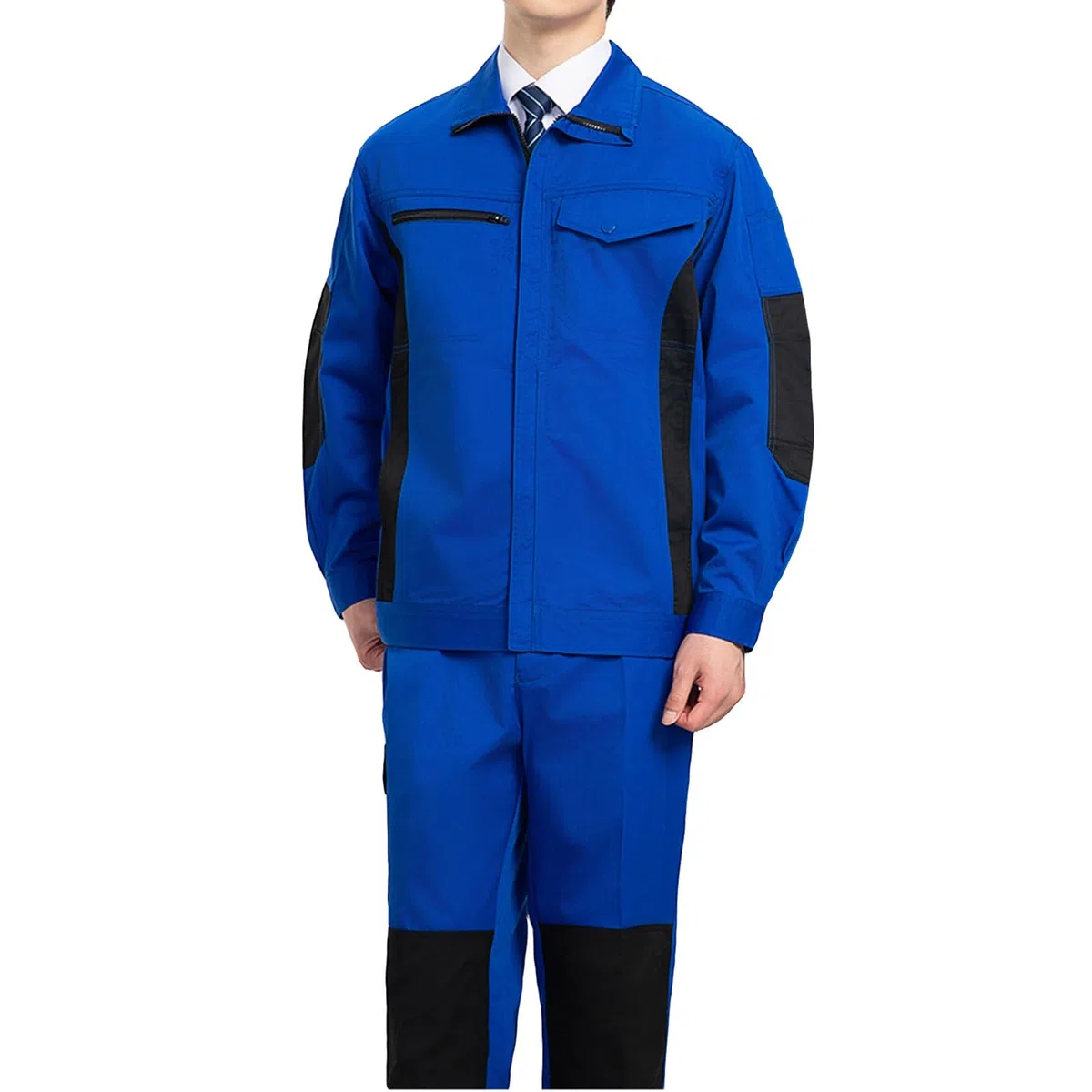 Conjunto de Ropa de Trabajo para Hombre Fuelle de Doble Capa Bolsillos con Cremallera Cintura Elástica Bolsillos Laterales Adicionales Traje de Protección Laboral Reforzado