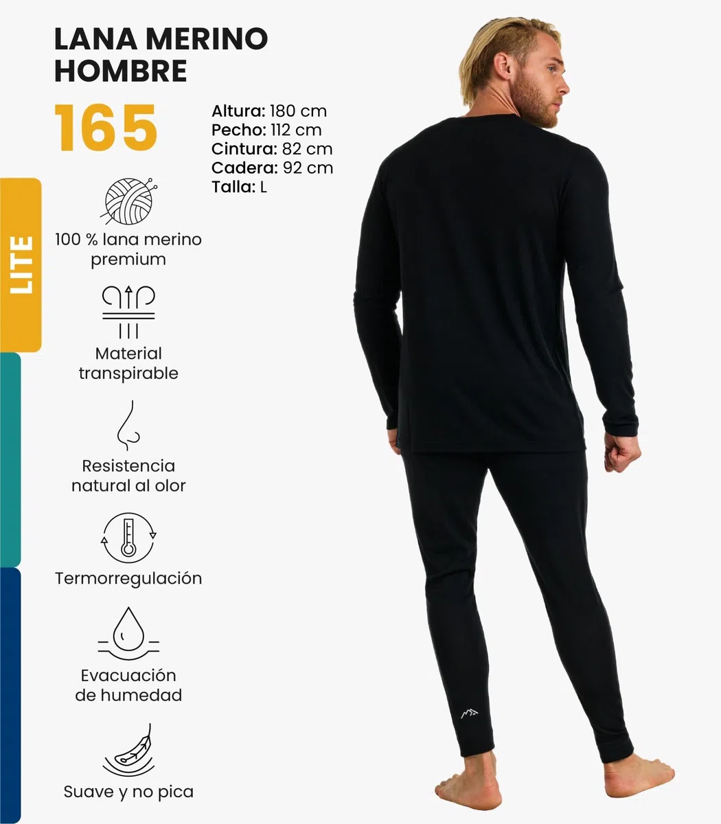 Merino.tech Conjunto Lana Merino Hombre - 100% Lana Merino con Calcetines | Capa base (Ligera/Media/Pesada) para senderismo, esquí y outdoor. Transpirable.