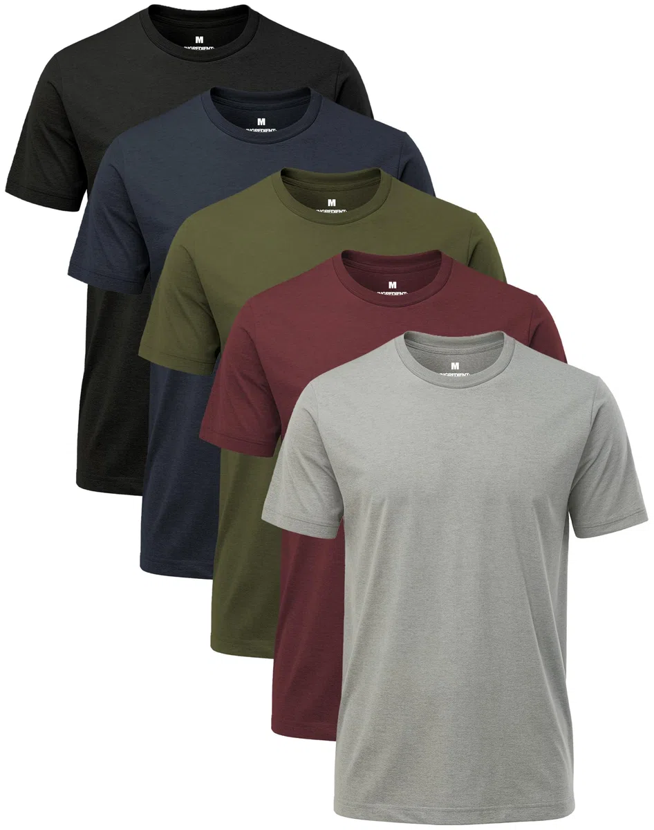 Camiseta para hombre para 5 juegos de 180 g, algodón básico, manga corta, cuello redondo, monocolor, trabajo, gran tamaño, regular, verano, 5 unidades