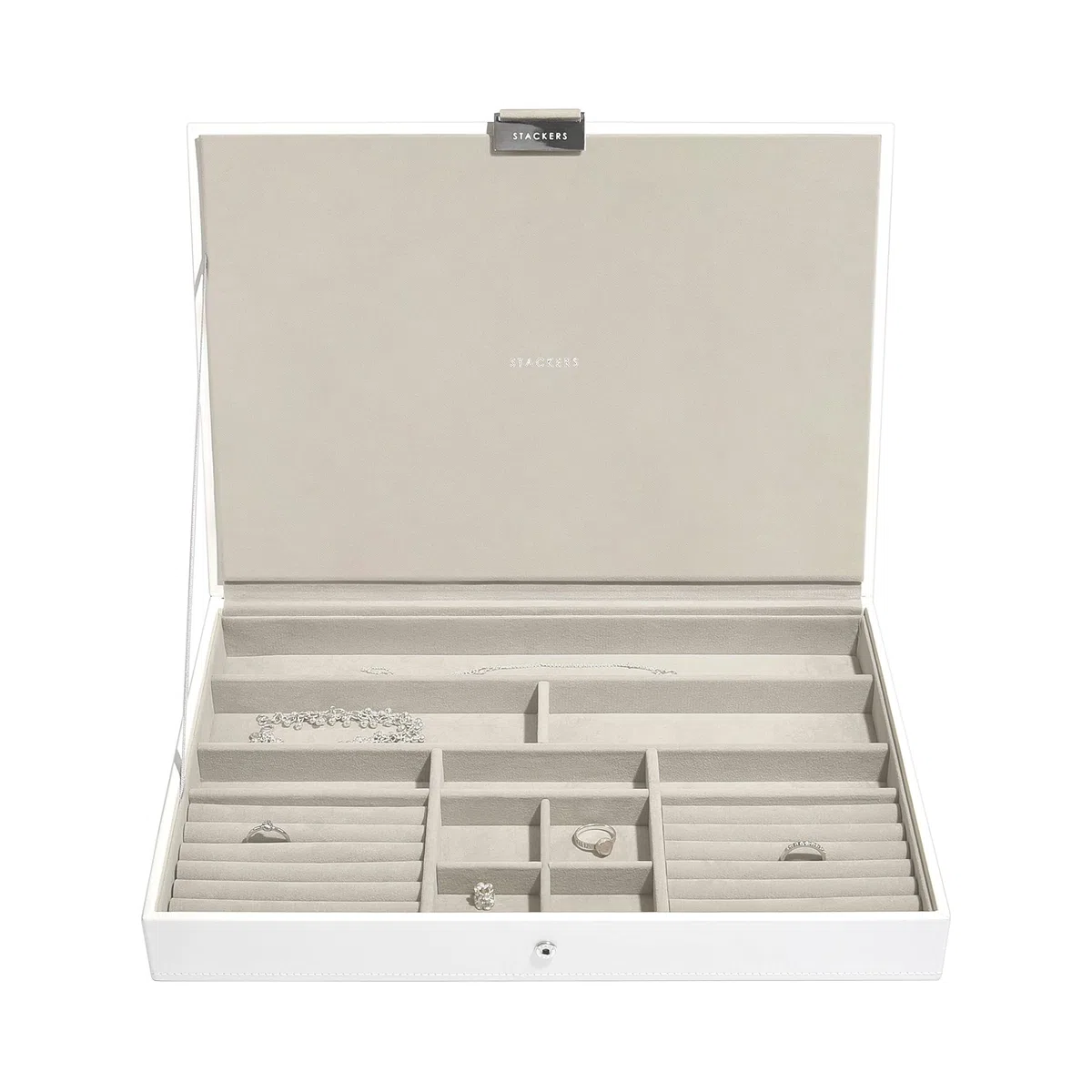 STACKERS super-size | caja de la joyería organizador con tapa, blanco con forro de terciopelo gris