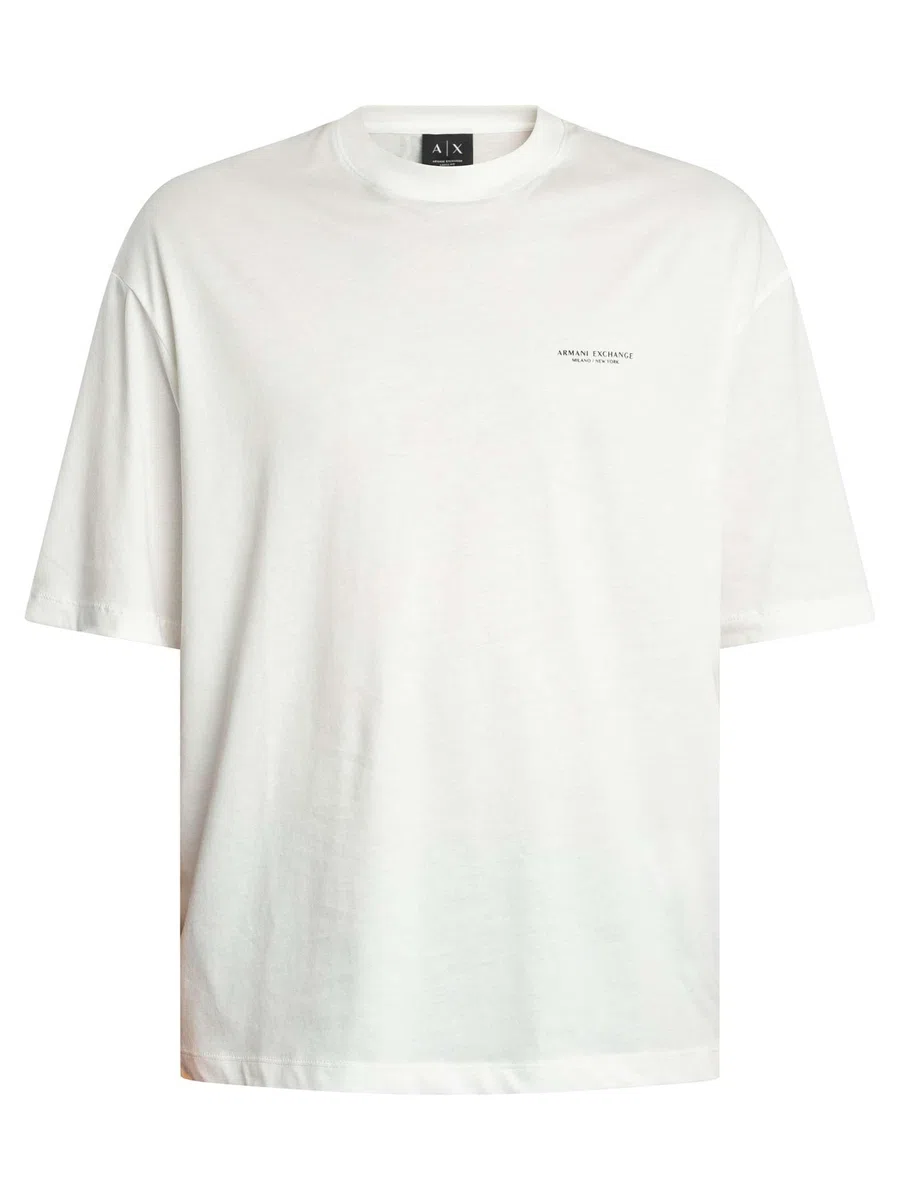 Armani Exchange Camiseta estampada de espalda suelta para hombre, color blanco