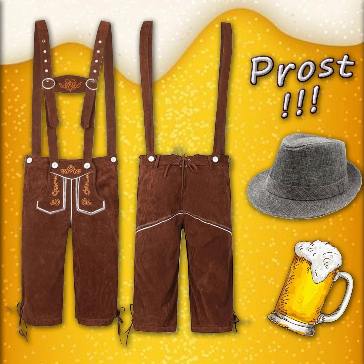Generisch Trajes étnicos masculinos tradicionales Oktoberfest Peto Mono y sombrero de dos piezas