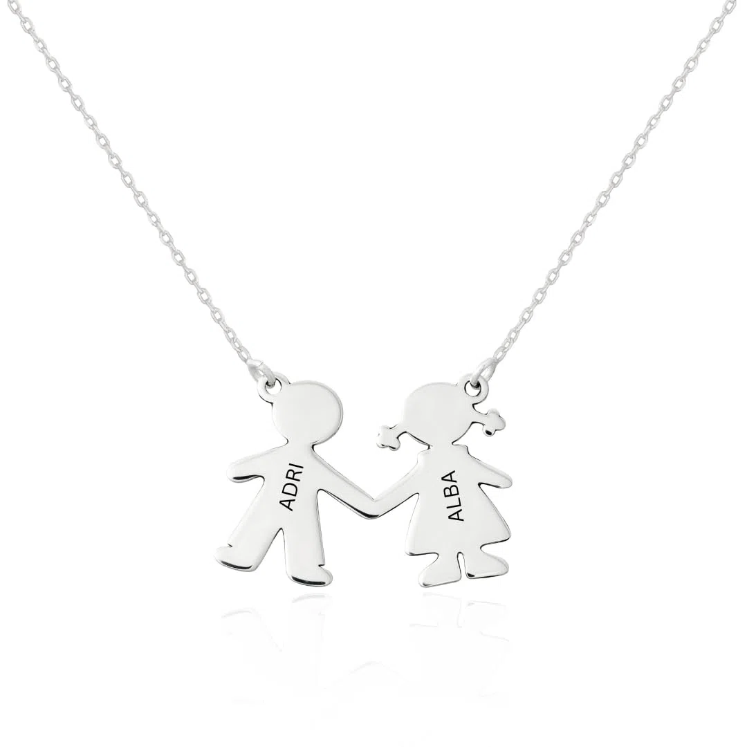 Collar con Niños o Niñas personalizado en Plata de Ley 925 y Bañado en Oro. Regalo para Madres, Abuelas, Día de la Madre, Navidad, Cumpleaños. Hecho en España.