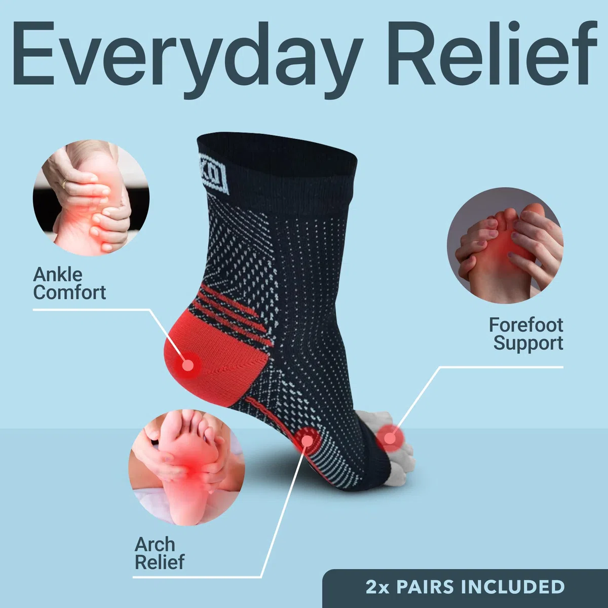 Atlecko Kit de calcetines de apoyo y alivio plantar, 11 piezas, 2 pares de calcetines para fascitis plantar, compresión de calidad cómoda (S/M)
