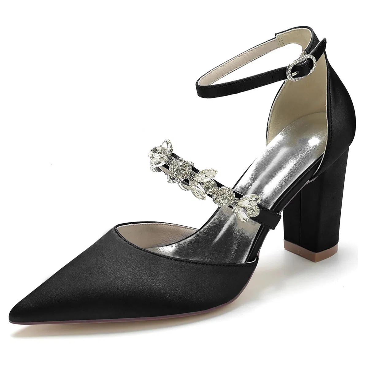 Zapatos de Novia Gruesos de Diamantes de imitación para Mujer Zapatos de tacón con Correa de Tobillo Sandalias de Vestido de Fiesta de Novia de Negocios de Punta Cerrada