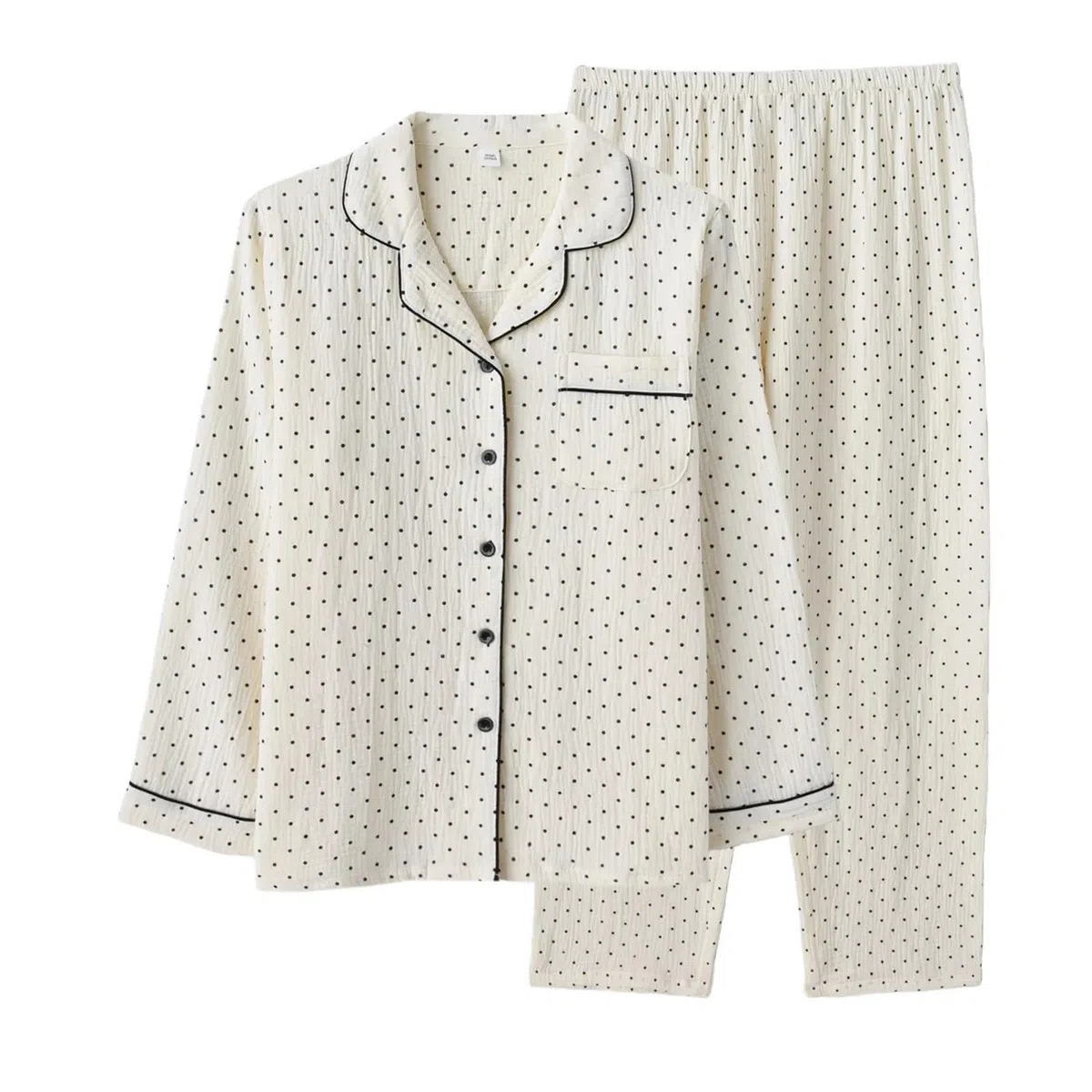 1 Juego de Pijamas Lunares algodón Doble Capa Gasa Suave Manga Larga y Pantalones Ropa Dormir for Primavera Verano para Descanso en casa