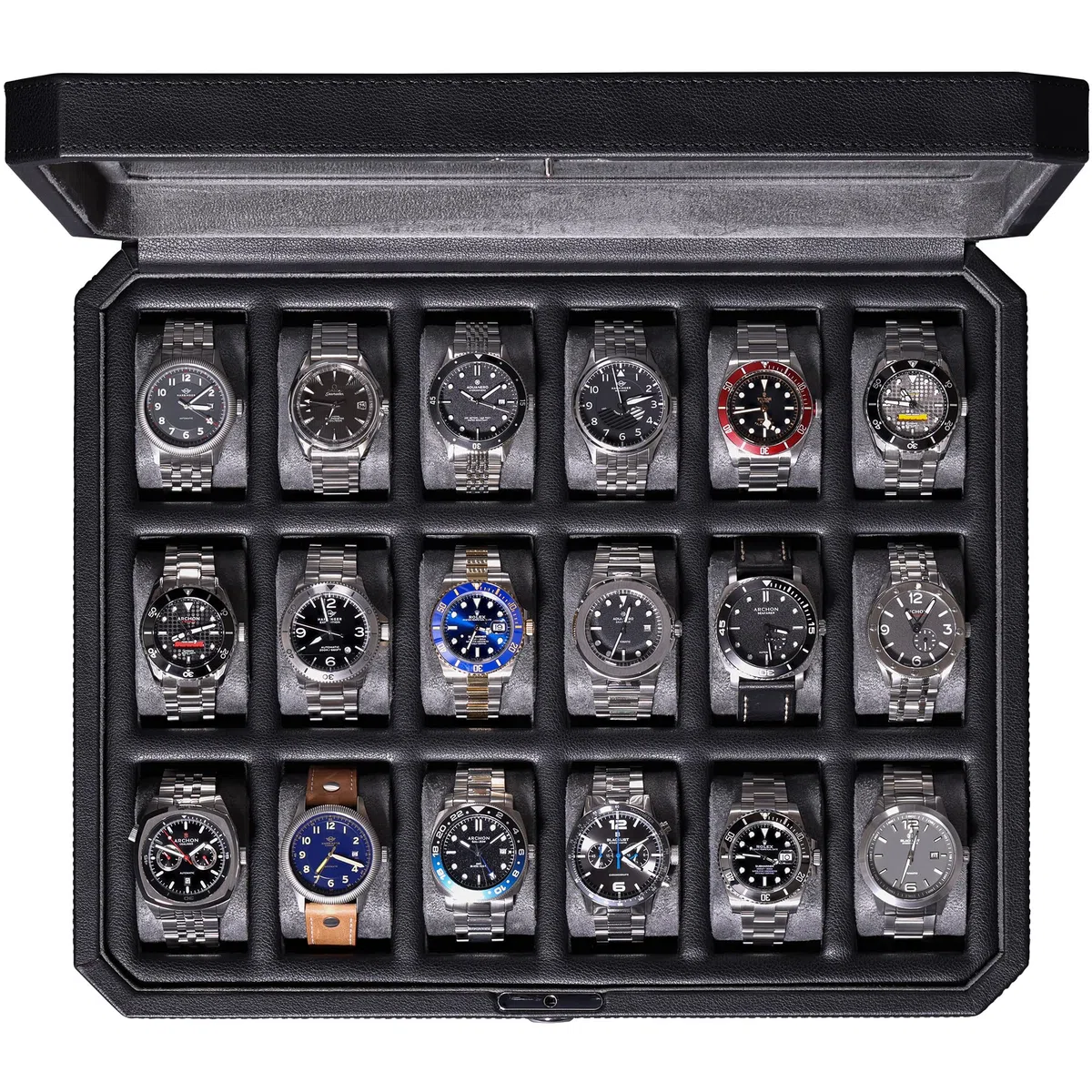 ROTHWELL Caja de Reloj de Cuero con 12 Ranuras para Hombres - Organizador de exhibición de Caja de Reloj de Lujo, Soporte para Cajas de Almacenamiento para Hombres, Tapa de Vidrio Grande