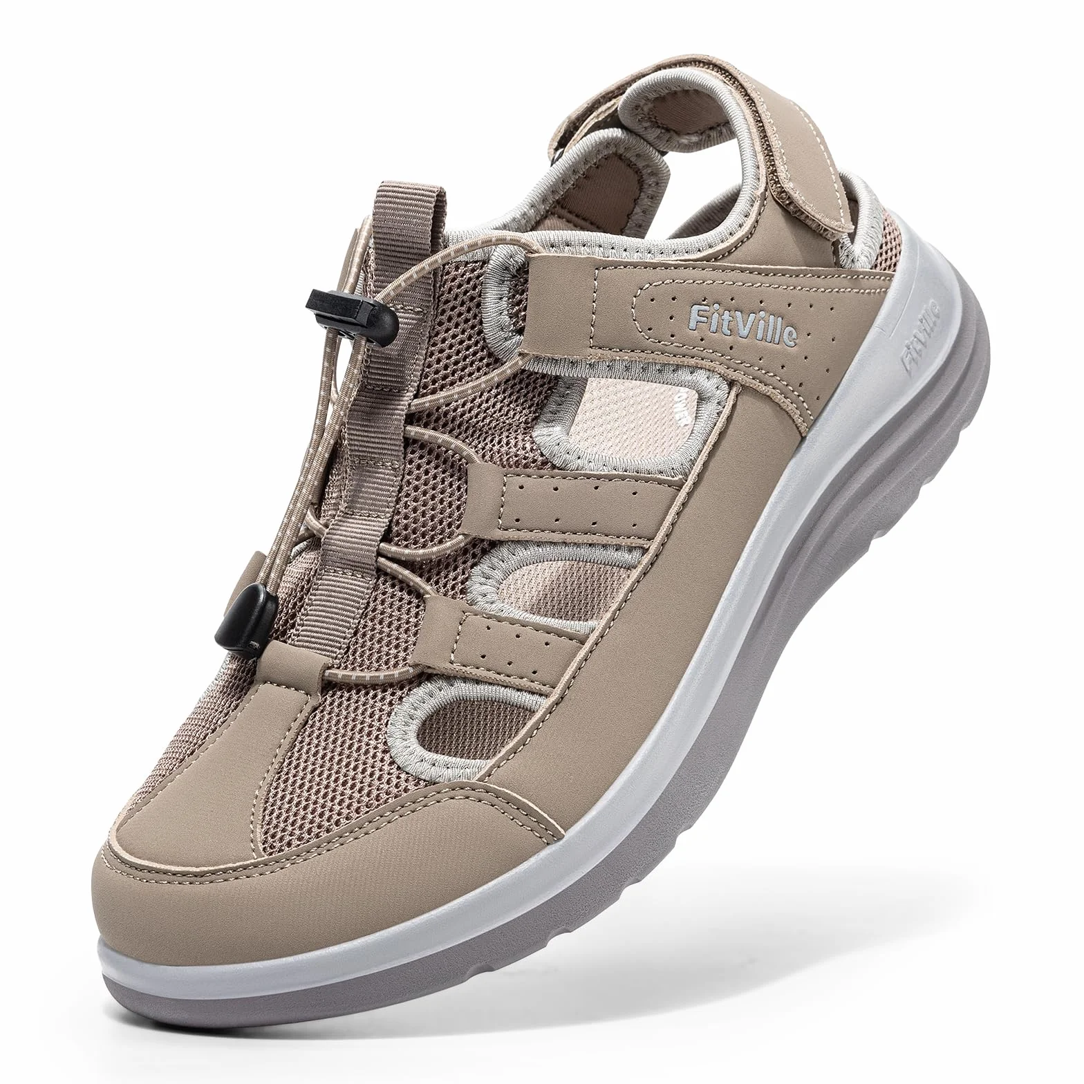 FitVille Sandalias Anchas de Verano para Mujer Transpirables y Cómodas con Sistema de Cordón Elástico y Correa Ajustable para Exterior