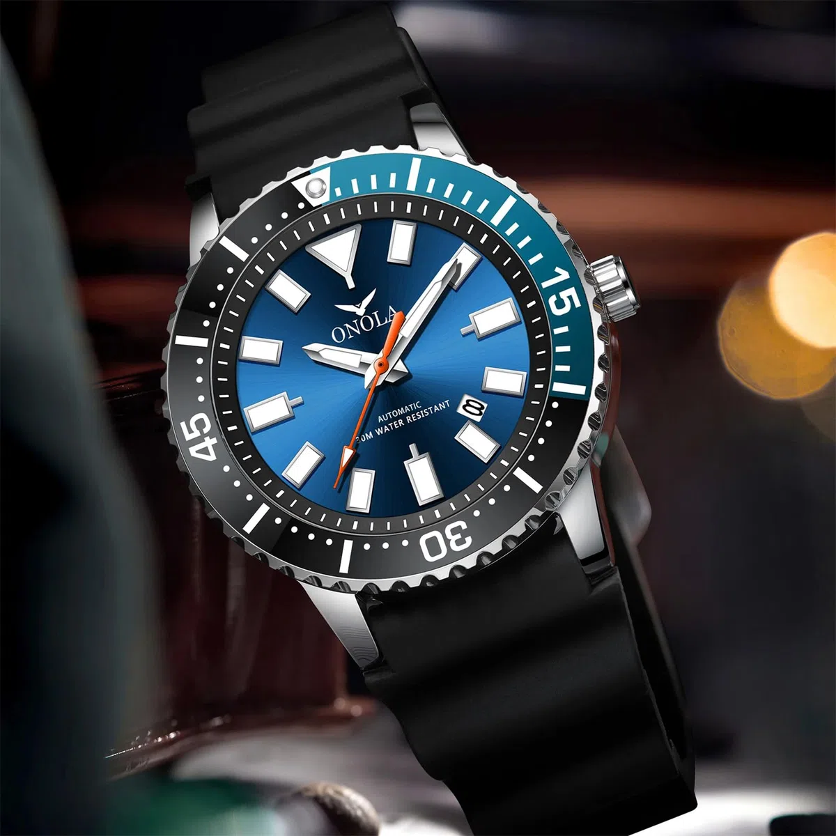 Reloj de pulsera mecánico para hombre, correa de silicona, analógico, visualización de fecha, relojes automáticos de negocios, resistente al agua
