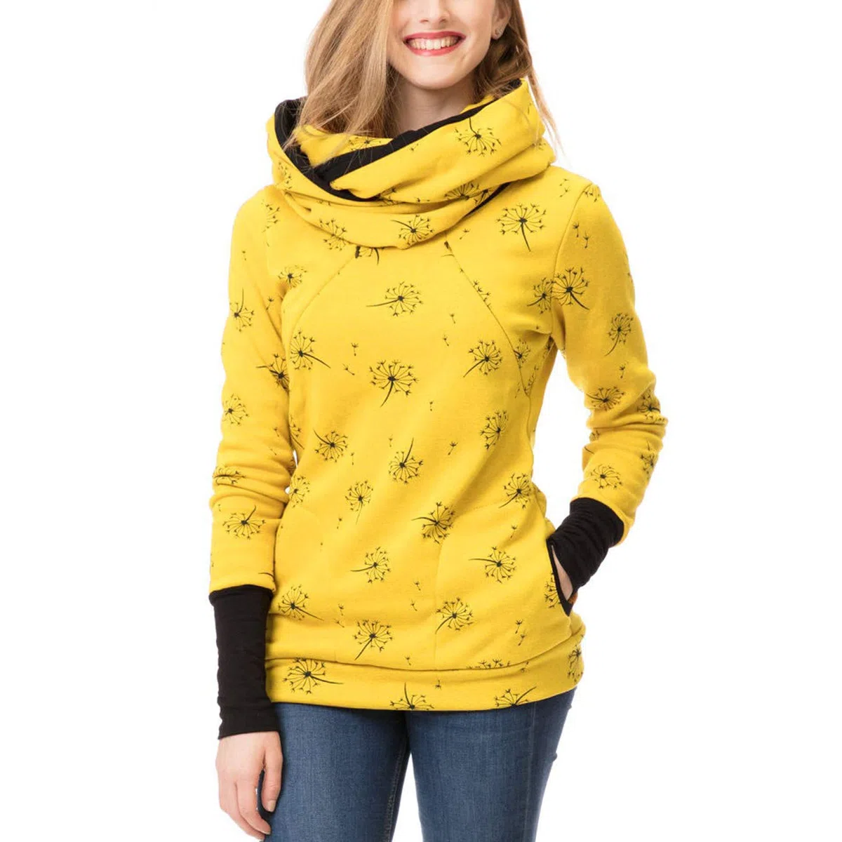 Generisch Sudadera con capucha para lactancia embarazada, blusa de maternidad para mujer (amarillo, M)