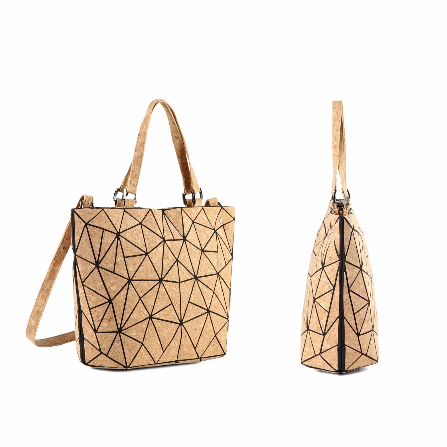 Bolso de mano geométrico, bolso de mano de corcho con asa superior, bolsa de hombro para compras, bolsa de playa para mujeres y niñas (bolso con correa larga)