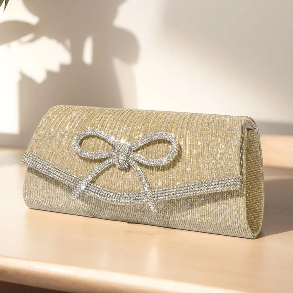 Bolso de mano de noche con lazo para mujer, formal, boda, fiesta, graduación, bolsa cruzada