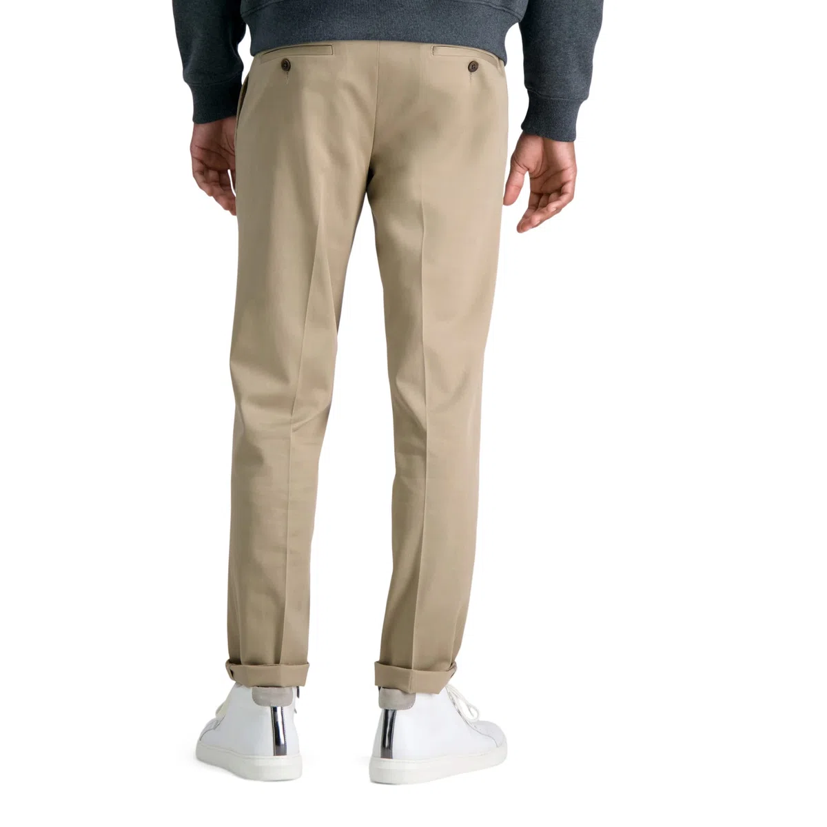 Haggar Pantalón Casual de Primera Calidad, Sin Planchado, Color Caqui, Corte Ajustado, Frente Plano Hombre