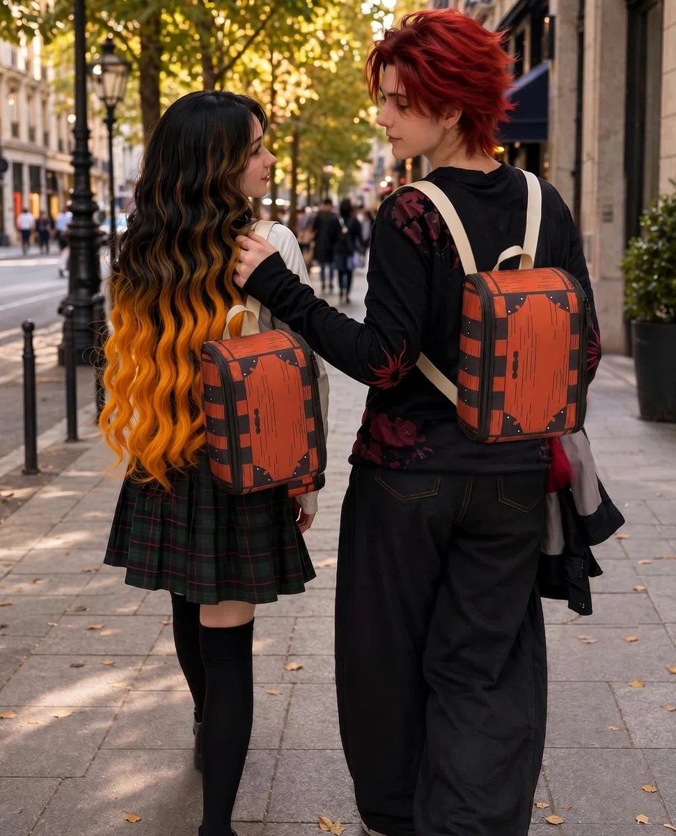 Mochila de cosplay, caja de regalo con impresión de madera, mini bolsa, accesorios de disfraces, accesorios de disfraces, 11.8 x 8.6 pulgadas, pequeña