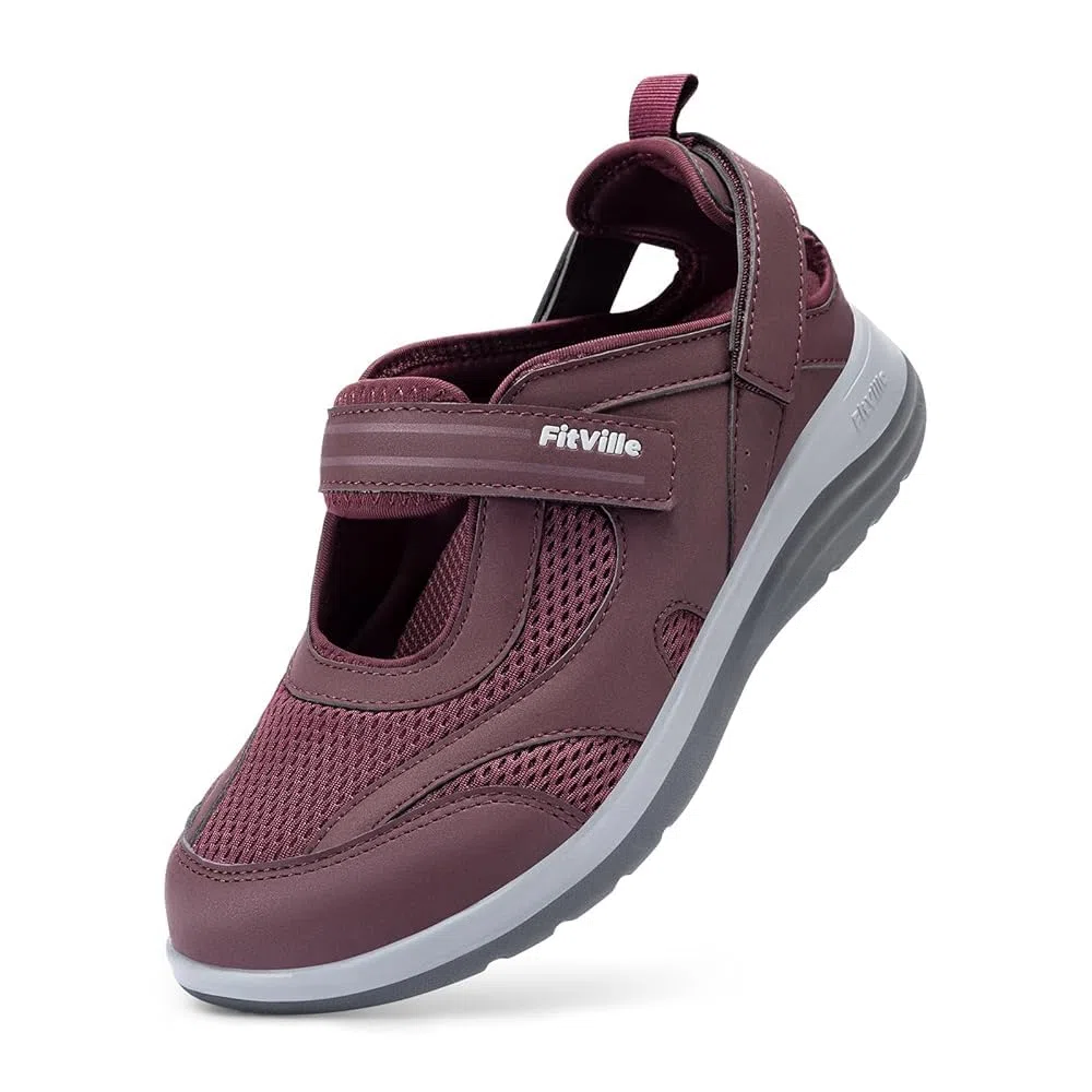 FitVille Zapatillas Mujer Sandalias Anchas Cómodas y Transpirables Zapatos para Caminar con Soporte para el Arco del Pie