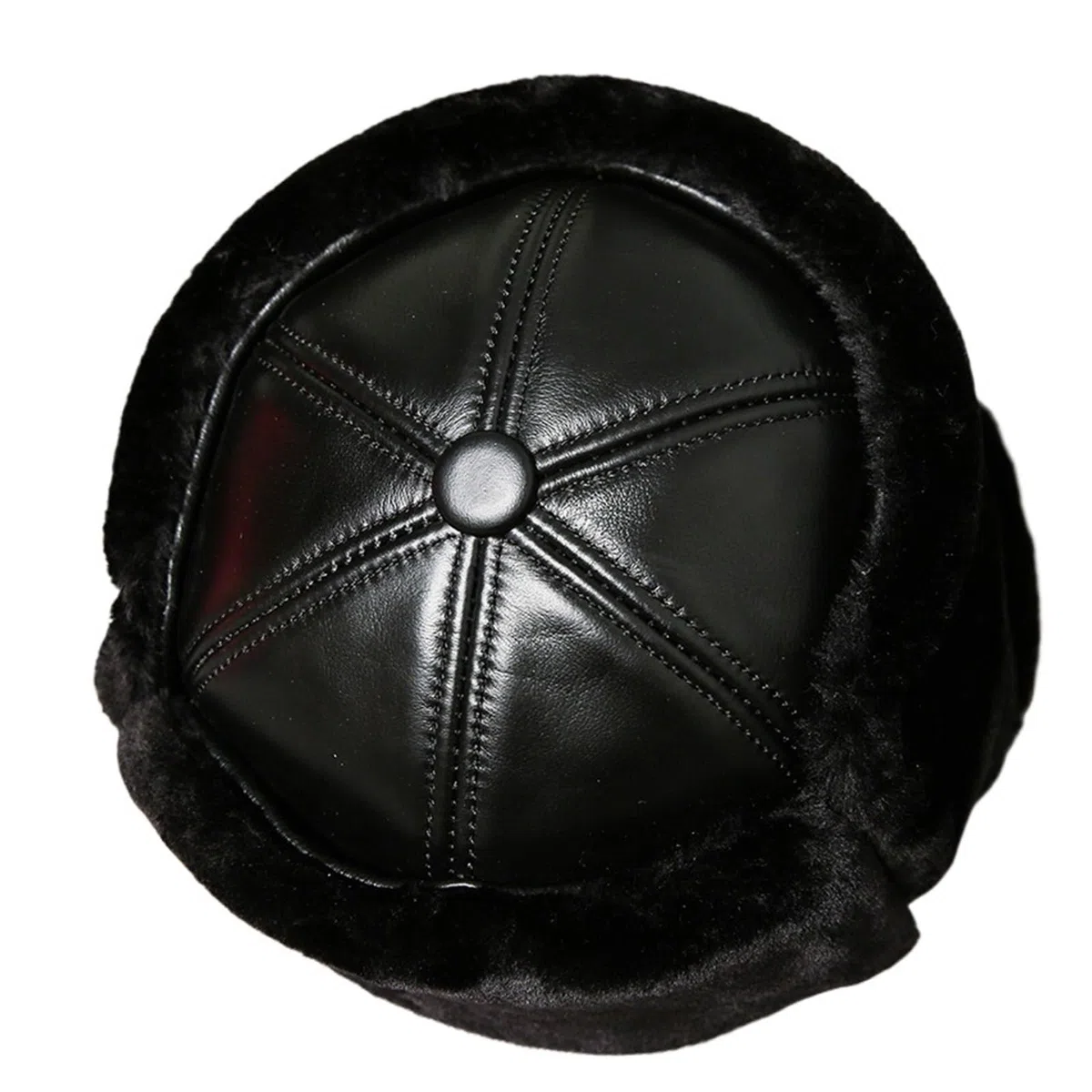 Gorro de 100% de Piel auténtica for Hombre de Mediana Edad, Gorro Acolchado de algodón cálido for Invierno, Orejeras de Piel de Oveja, Lana y Cuero
