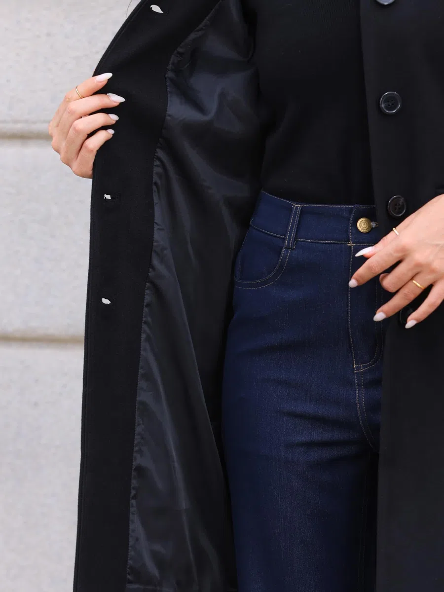 Allegra K Abrigo Medio con Cuello Alto para Mujer de Invierno de Botonadura Sencilla para Desplazamientos Diarios