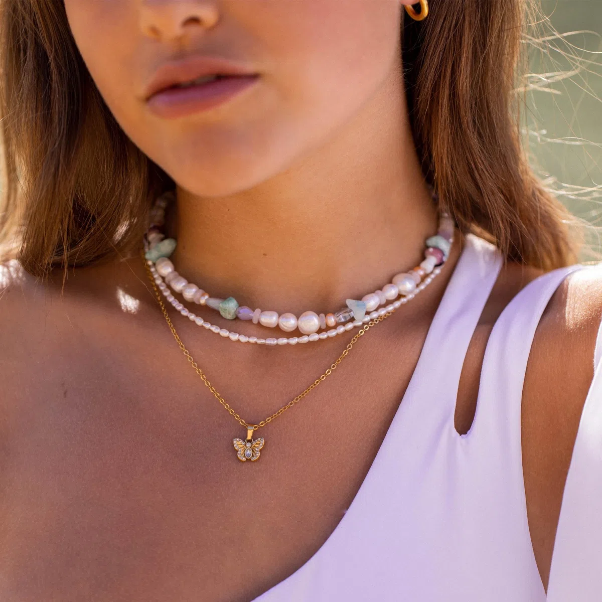 Purelei Enchant - Collar de perlas de agua dulce auténticas para mujer, cadena ajustable (30/40 cm), brillante y elegante, acero inoxidable chapado en oro de 18 quilates o plata