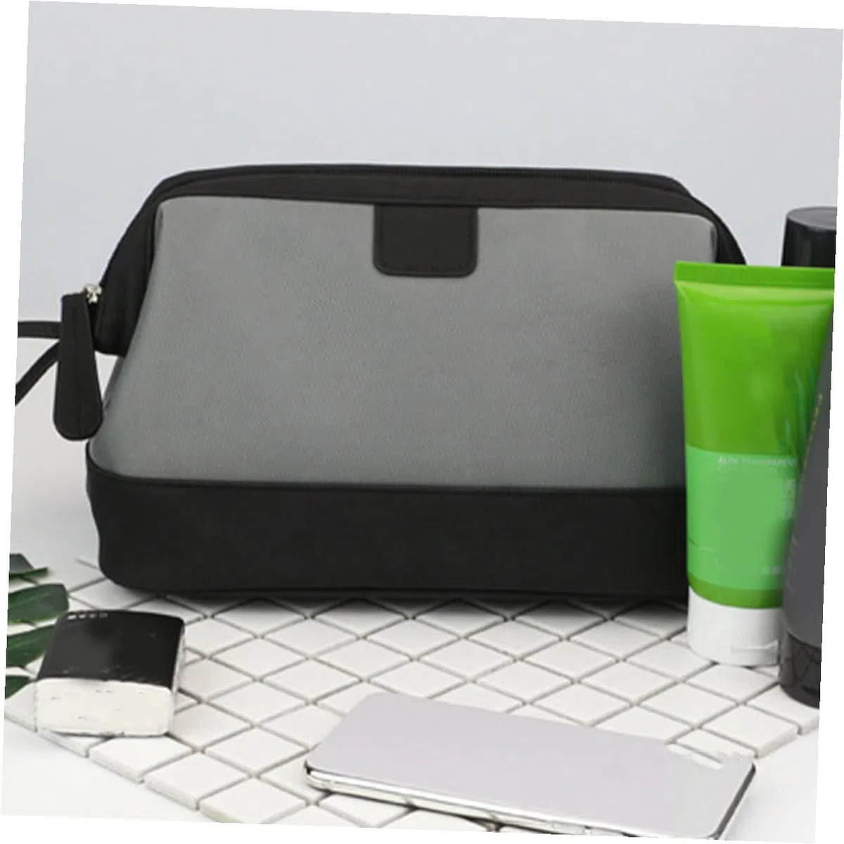 Bolsa Neceser Hombre Multifuncional con Gran Capacidad para Viaje y Almacenamiento Cosméticos Portátil Gris