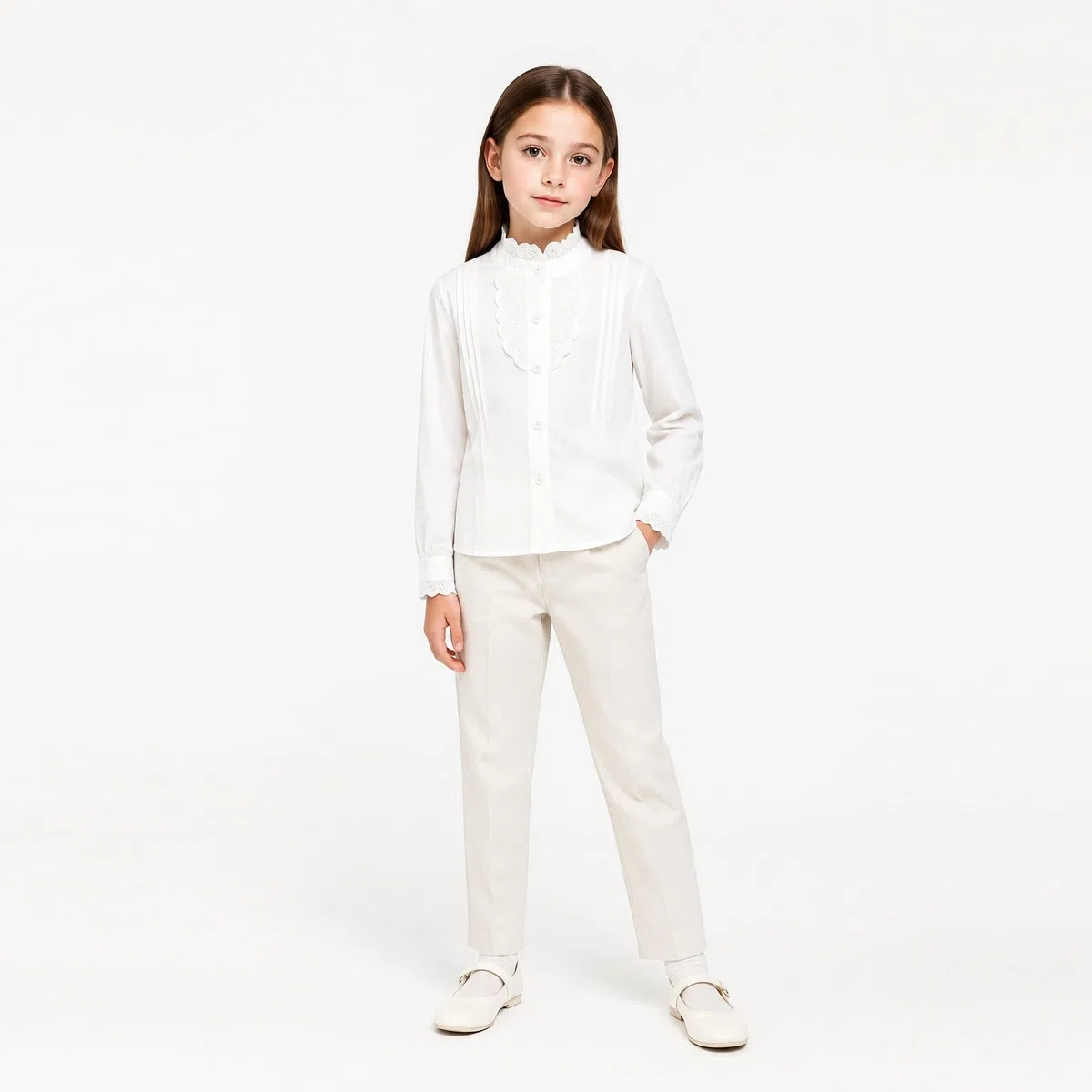 Mud Kingdom Blusa victoriana de algodón con volantes y botones para niñas pequeñas de 3 a 11 años