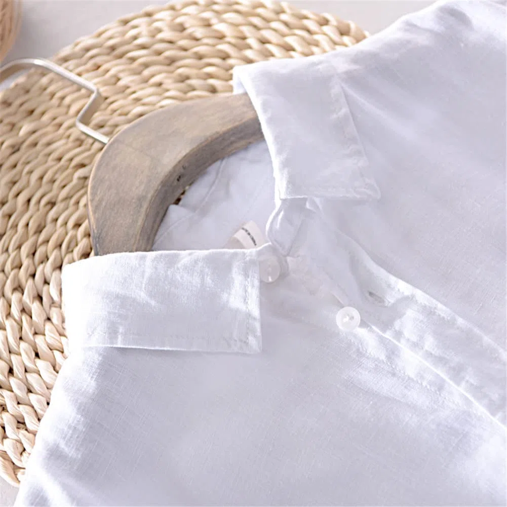 Vsadsau Camisa vintage de manga larga 100 % lino para hombre, estilo casual, L610 Blanco, XL