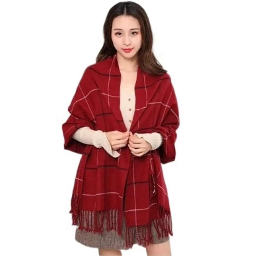 Bufanda Invierno Bufandas De Tela Escocesa De Invierno para Mujer, Chal De Entramado Ancho, Manta Cálida Chal Bufanda(Pink)