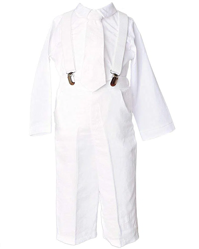 Un pequeño niño Landen Baby Suspender bautizo traje de bautizo - blanco - 9 meses
