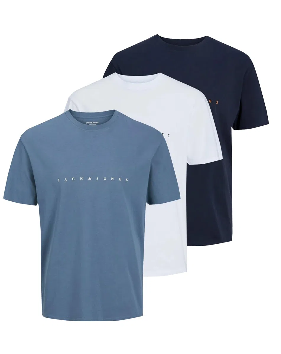 JACK & JONES Camiseta para Hombre con Logo, B/Dark Navy7blue Mirage/White, M