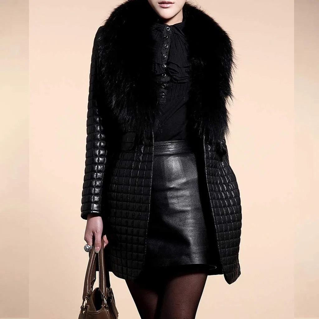 Chaqueta Mujer Invierno Abrigos De Cazadora Forro Polar，Chaqueta larga sintética imitación cuero para mujer abrigo invierno manga larga prenda exterior elegante femenina ropa temporada fría chaqueta