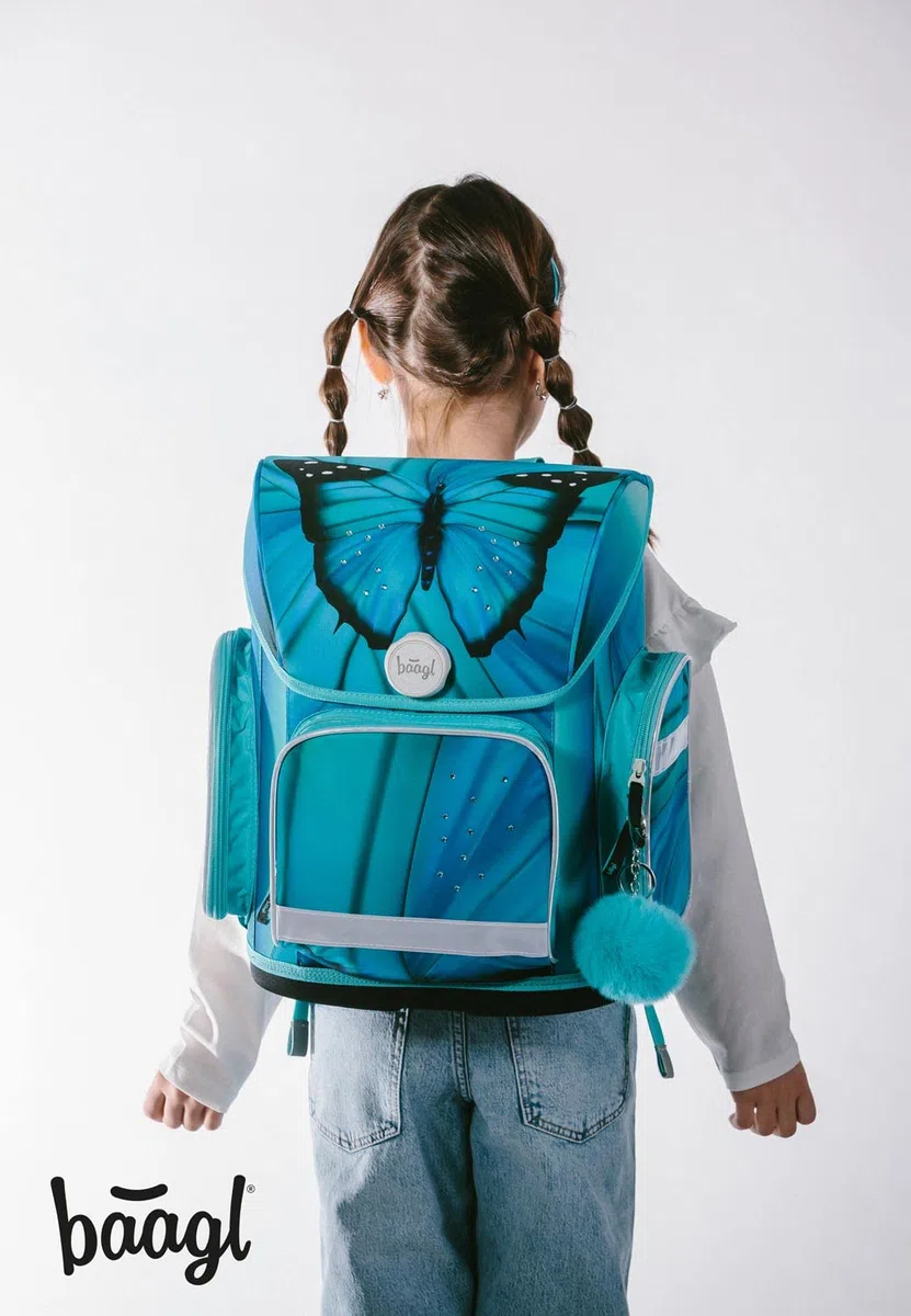 Baagl Mochila escolar para niños y niñas para 1ª clase (o 2ª clase), mochila escolar Ergo para niños y niñas, mochila escolar ligera con correa para el pecho, mariposa, 38, De moda