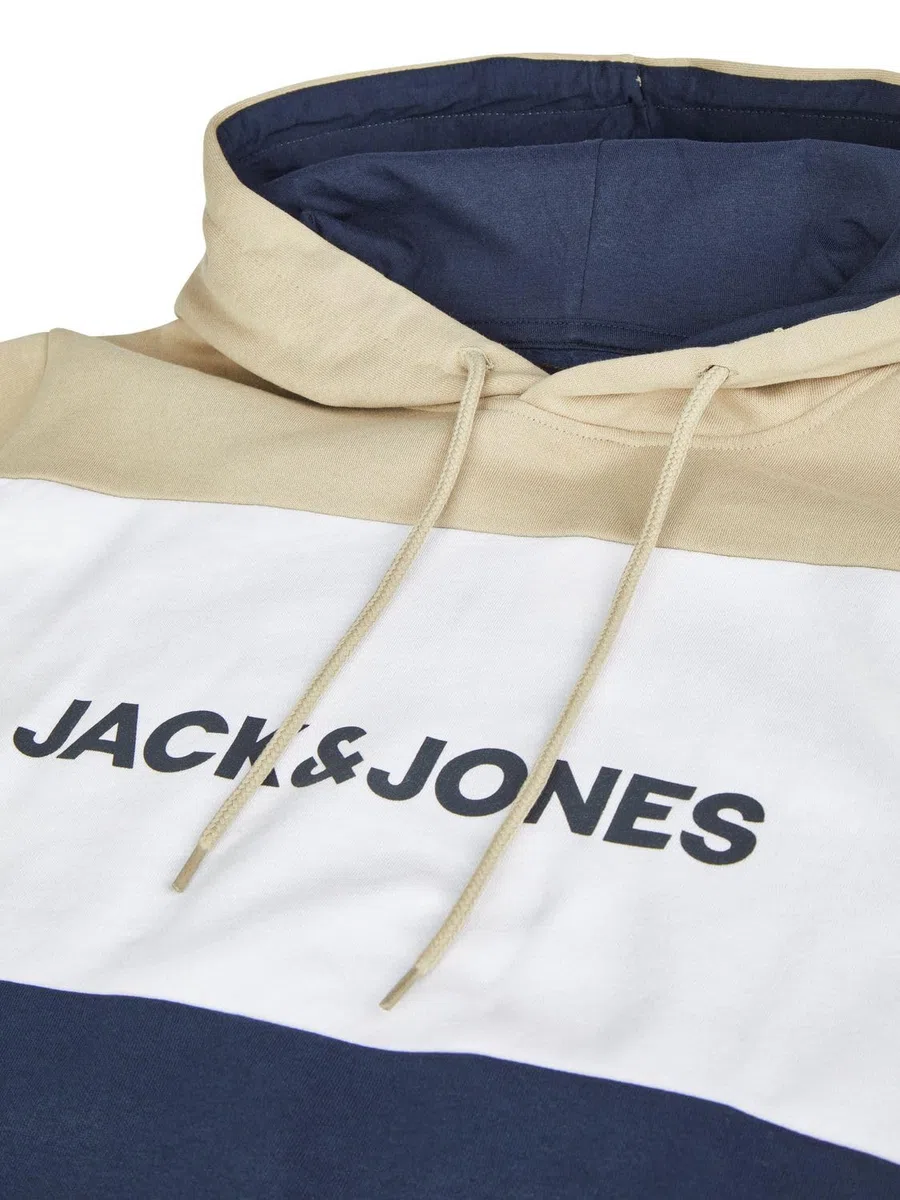 JACK & JONES JWHLOGO - Sudadera con capucha para hombre con estampado de bloqueo de bloqueo regular y talla grande, color verde, azul, beige, azul marino, S, M, L, XL, XXL, 3XL, 4XL, 5XL, 6XL, 7XL