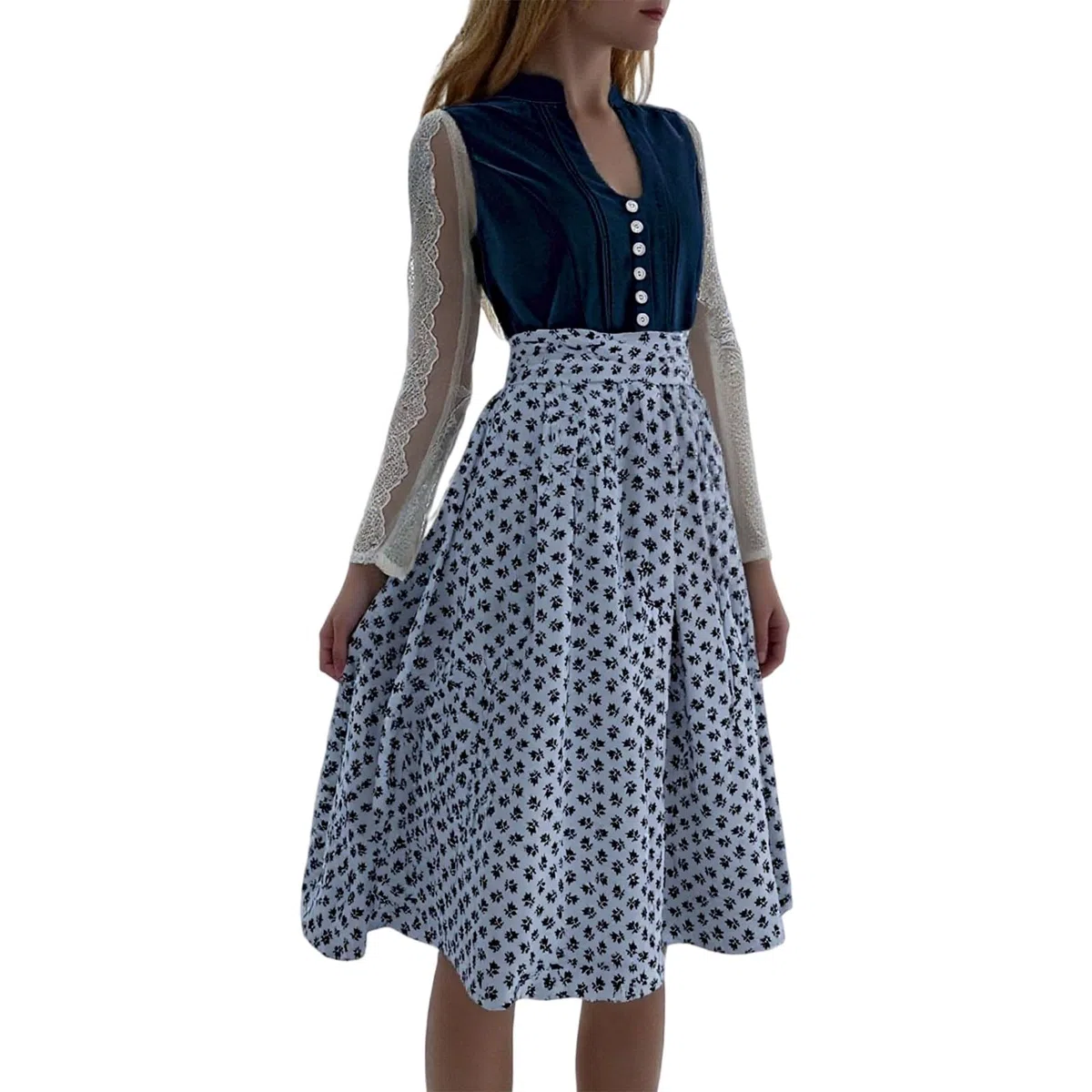 Generisch 2026 Vestido tirolés con mangas florales Cinturón de cintura para Halloween Traje de actuación de estilo barroco elegante para mujer para fiestas de disfraces, mercados medievales, tela