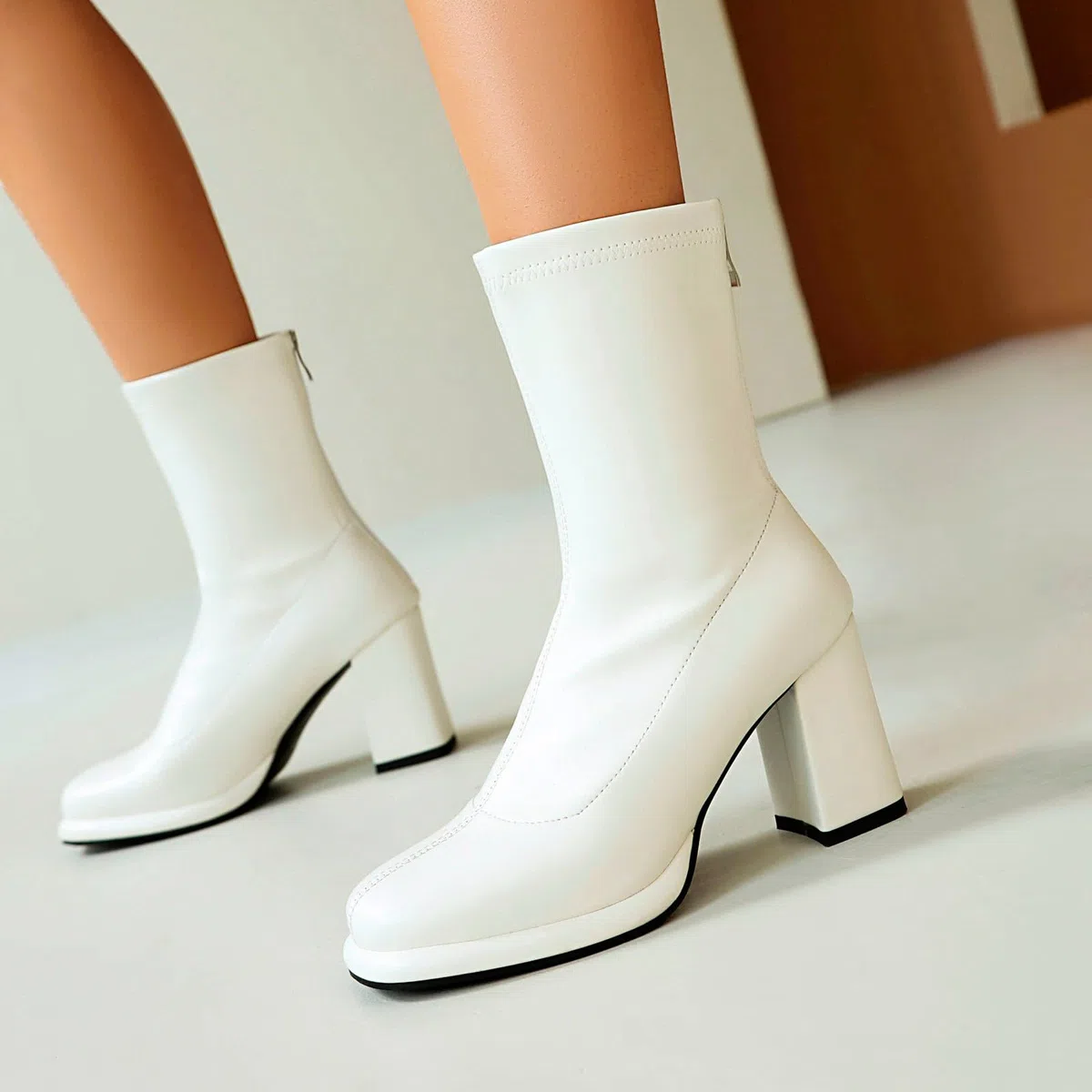 Generisch Botines de tacón cuadrado con cordones para mujer, elegantes zapatos cortos con punta redonda para uso diario, eventos informales