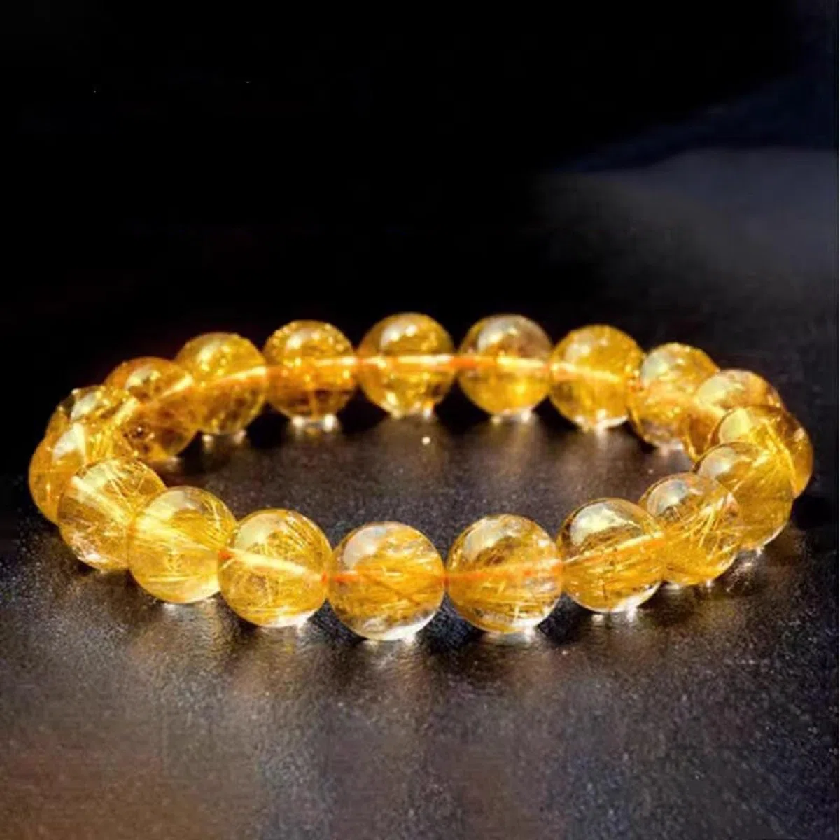 Pulsera de Cuarzo rutilado Amarillo con Piedras Preciosas curativas, Cristales Naturales, Pulsera de Cuentas Chakras, Cuentas de Cristal Ajustables, Cuarzo rutilado Dorado, Pulido,10MM