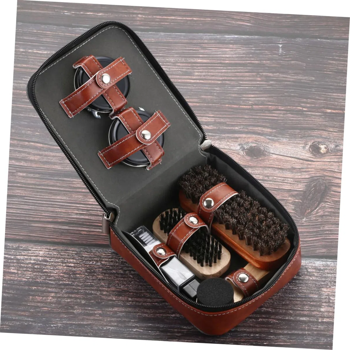 Cepillo para Limpiar Zapatos Juego de 9 Piezas Cerdas Marrón | Lustrado Ligero, Diseño Creativo Portátil, para Botas y Calzado de Hombre y Mujer