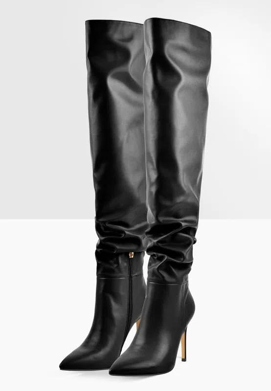 Botas sin cordones para mujer Botas de encaje Stiletto por encima de la rodilla Botas con cremallera