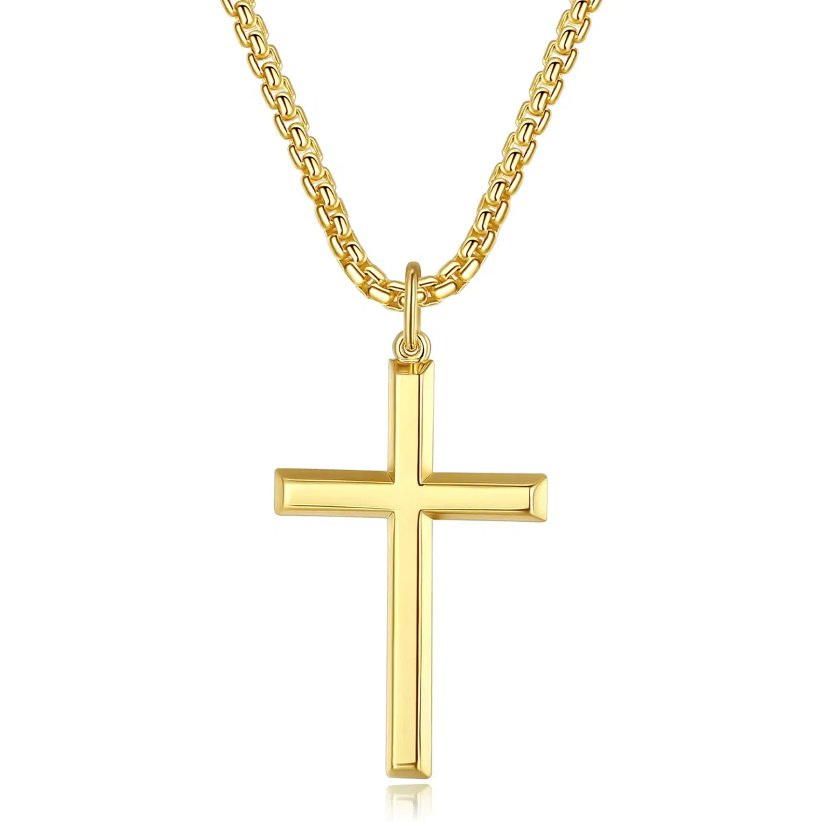 FANCIME Collar con Colgante de Cruz para Hombre Niños de Plata de Ley 925 Chapada Oro Amarillo con Cadena de Acero Inoxidable - Longitud Cadena: 56 cm