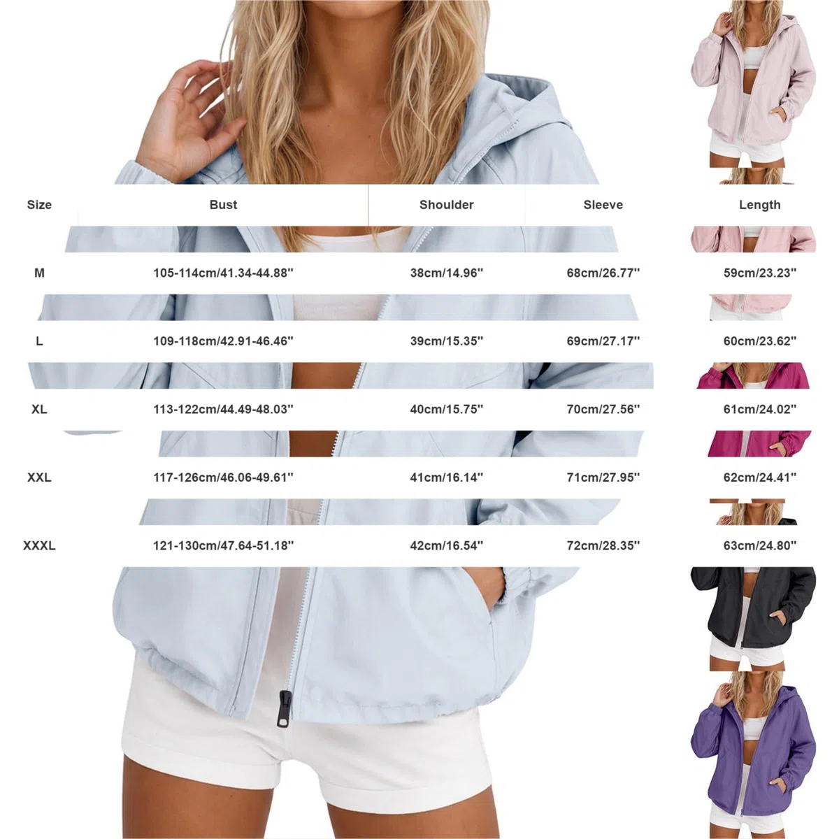 Chubasquero para mujer, resistente al agua, transpirable, cortavientos con capucha, chubasquero con cremallera, chaqueta de entretiempo, ligera, cortavientos, chaqueta con capucha, chaqueta deportiva