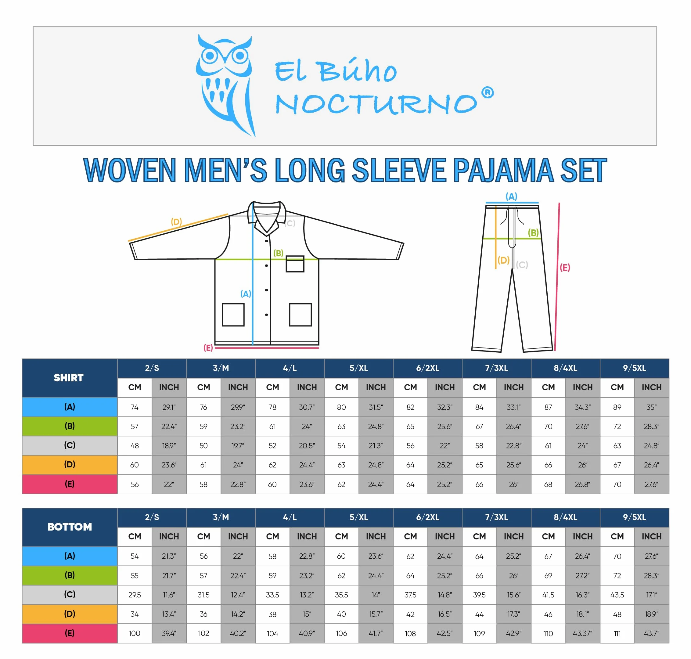 El Búho Nocturno Pijama Hombre 100% Algodón Tela Clásico Dos Piezas - Manga Larga Camisero Bolsillos Chaqueta Botones Apertura Frontal Transpirable Tallas Grandes